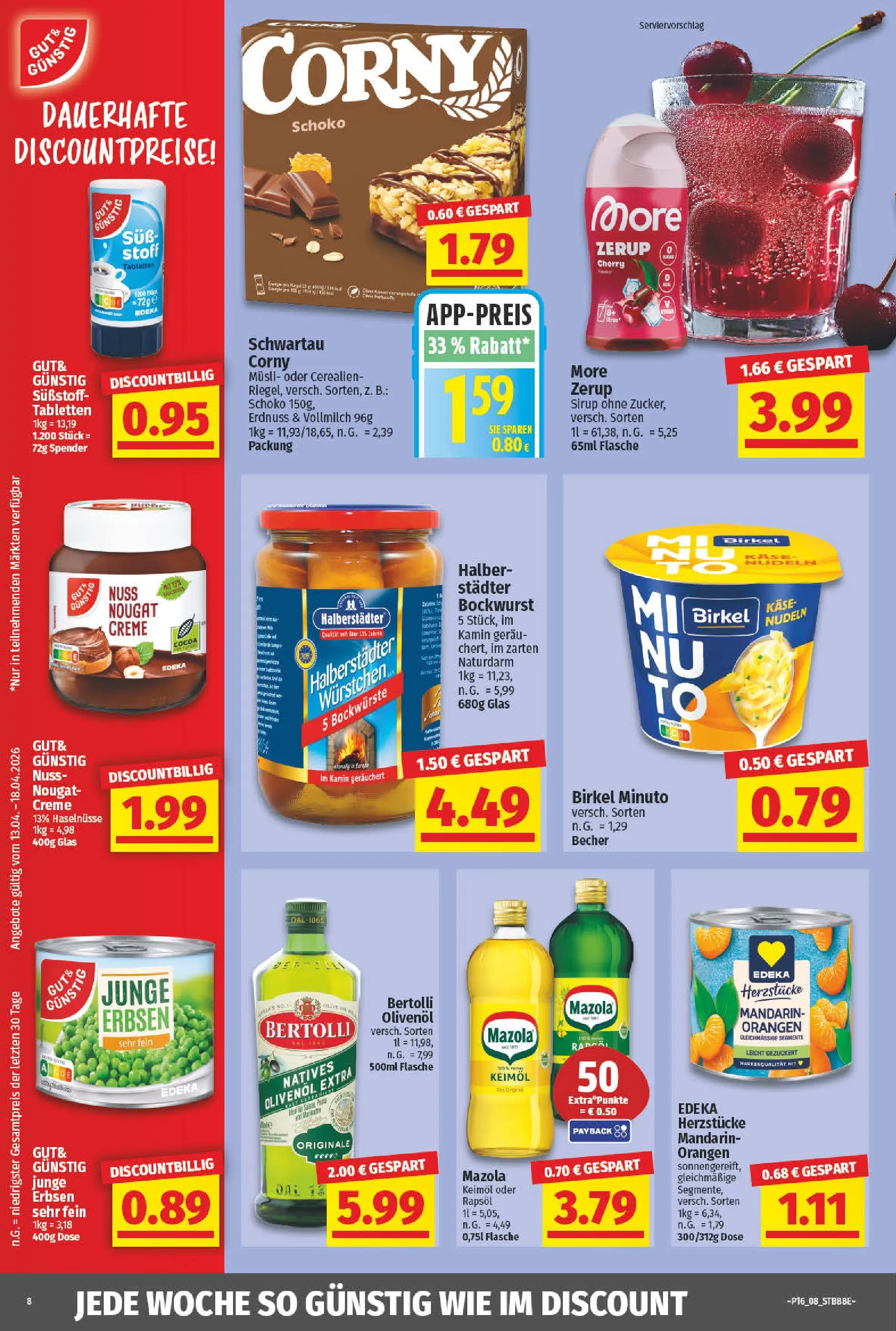 Angebote - Wochenangebote (ab 12.04.2026) zum Blättern | Seite: 8 | Produkte: Bockwurst, Bertolli olivenol, Sirup, Creme