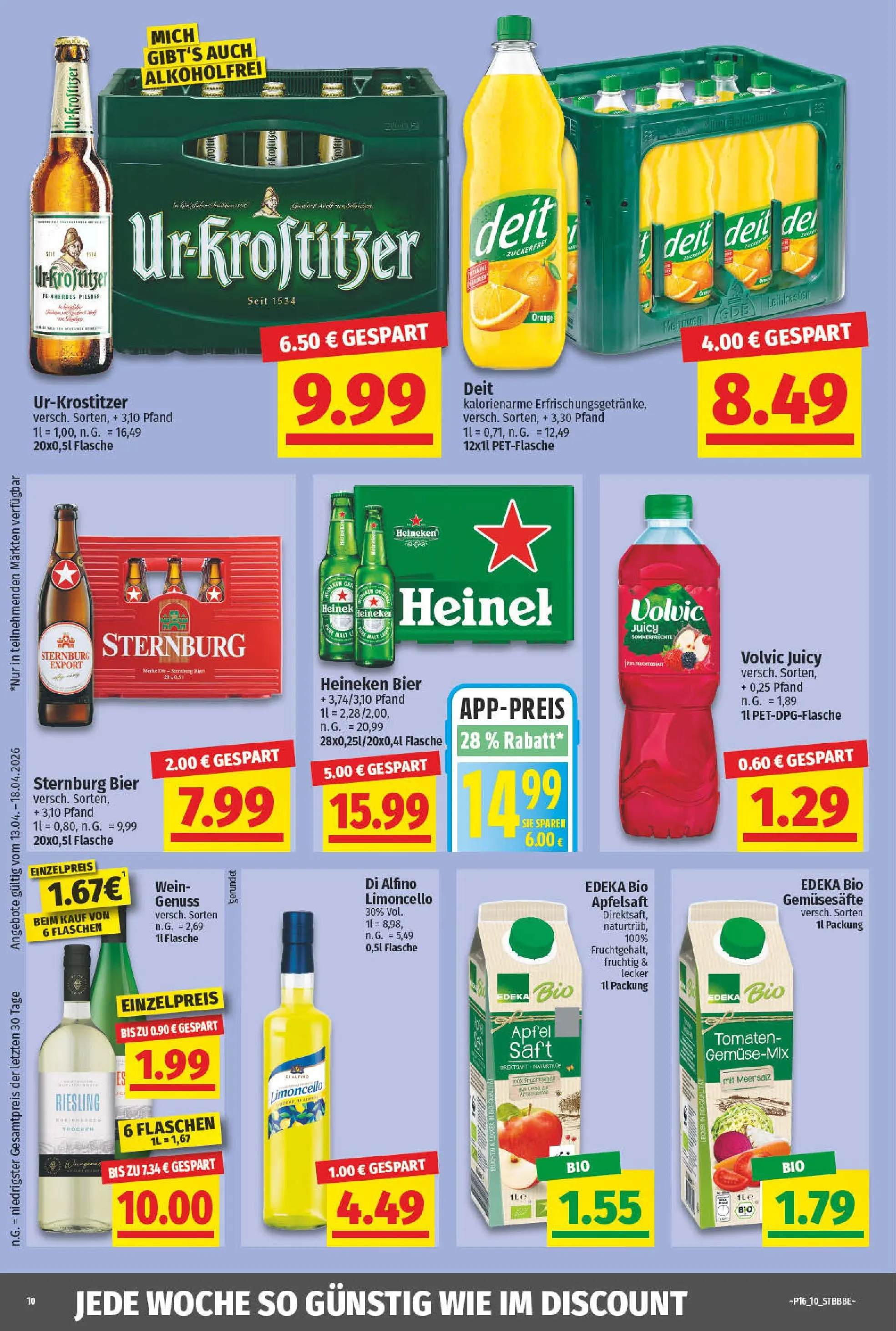 Angebote - Wochenangebote (ab 12.04.2026) zum Blättern | Seite: 10 | Produkte: Bier, Limoncello, Saft, Volvic