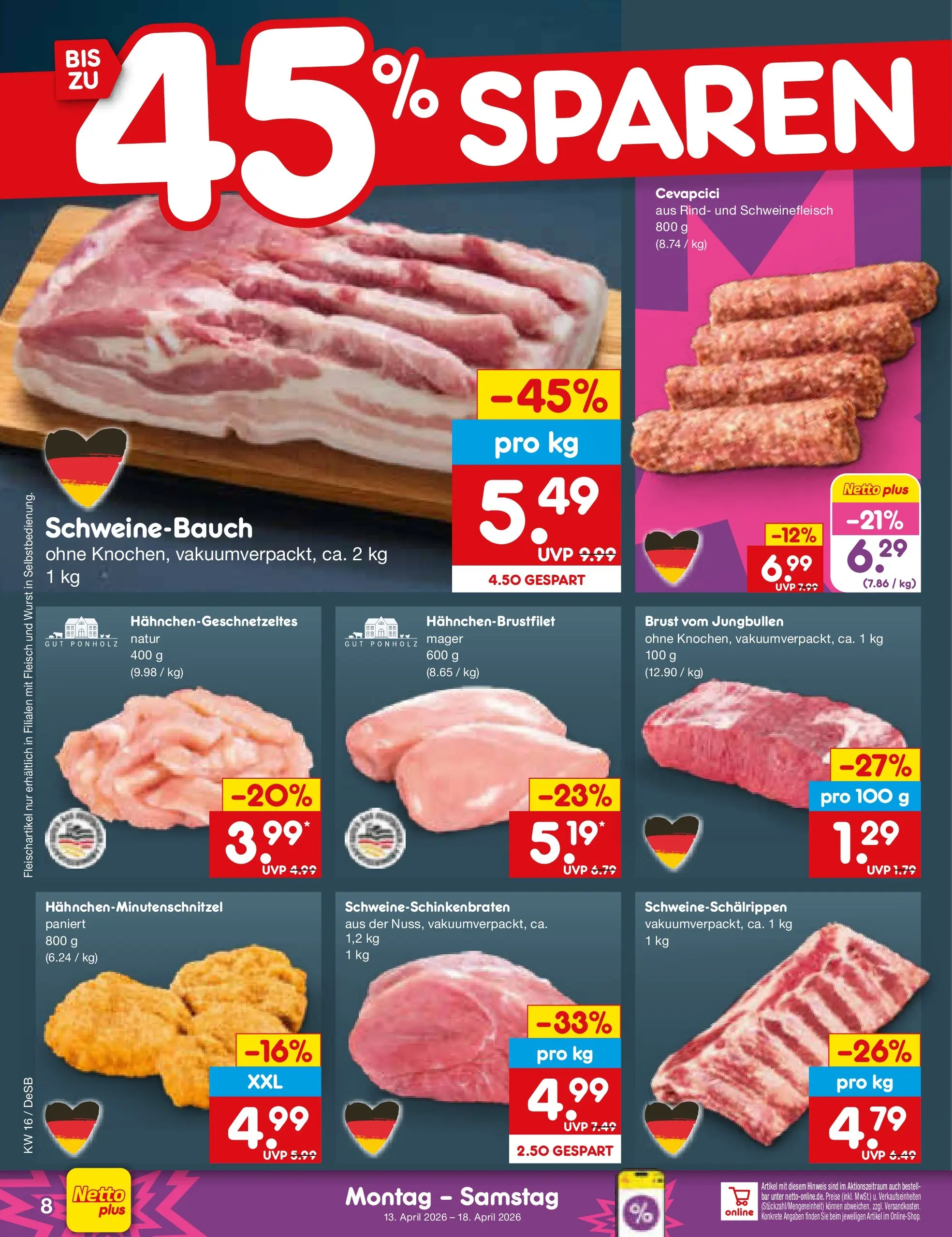 Netto Marken-Discount Prospekt Waiblingen-Bittenfeld	 (ab 13.04.2026) » Angebote | Seite: 10 | Produkte: Schweinebauch, Cevapcici, Schweinefleisch, Fleisch