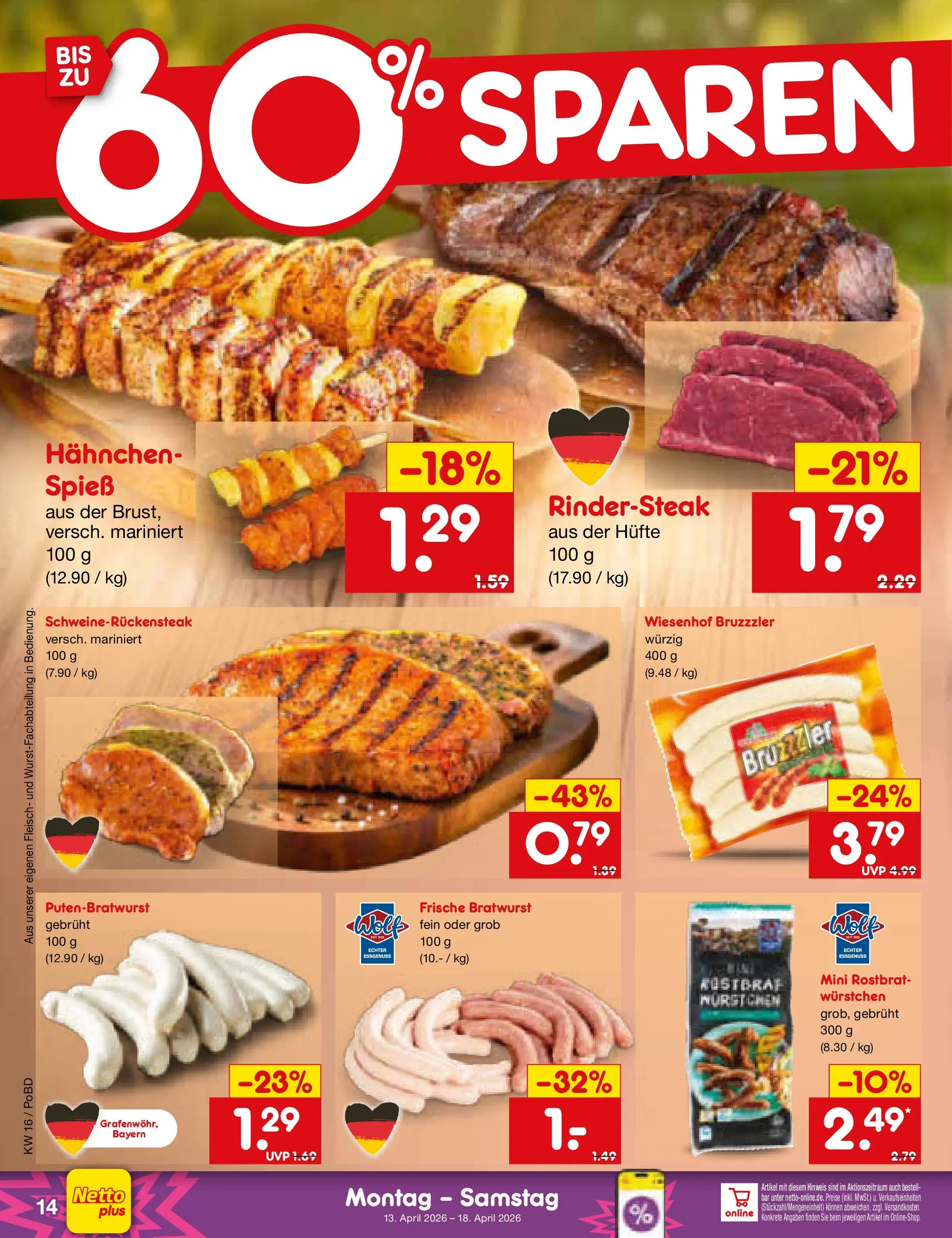 Netto Marken-Discount Prospekt Selb (ab 13.04.2026) » Angebote | Seite: 16 | Produkte: Hahnchen, Bratwurst, Fleisch Netto Marken-Discount Prospekt Selb (ab 13.04.2026) » Angebote | Seite: 16 | Produkte: Hahnchen, Bratwurst, Fleisch