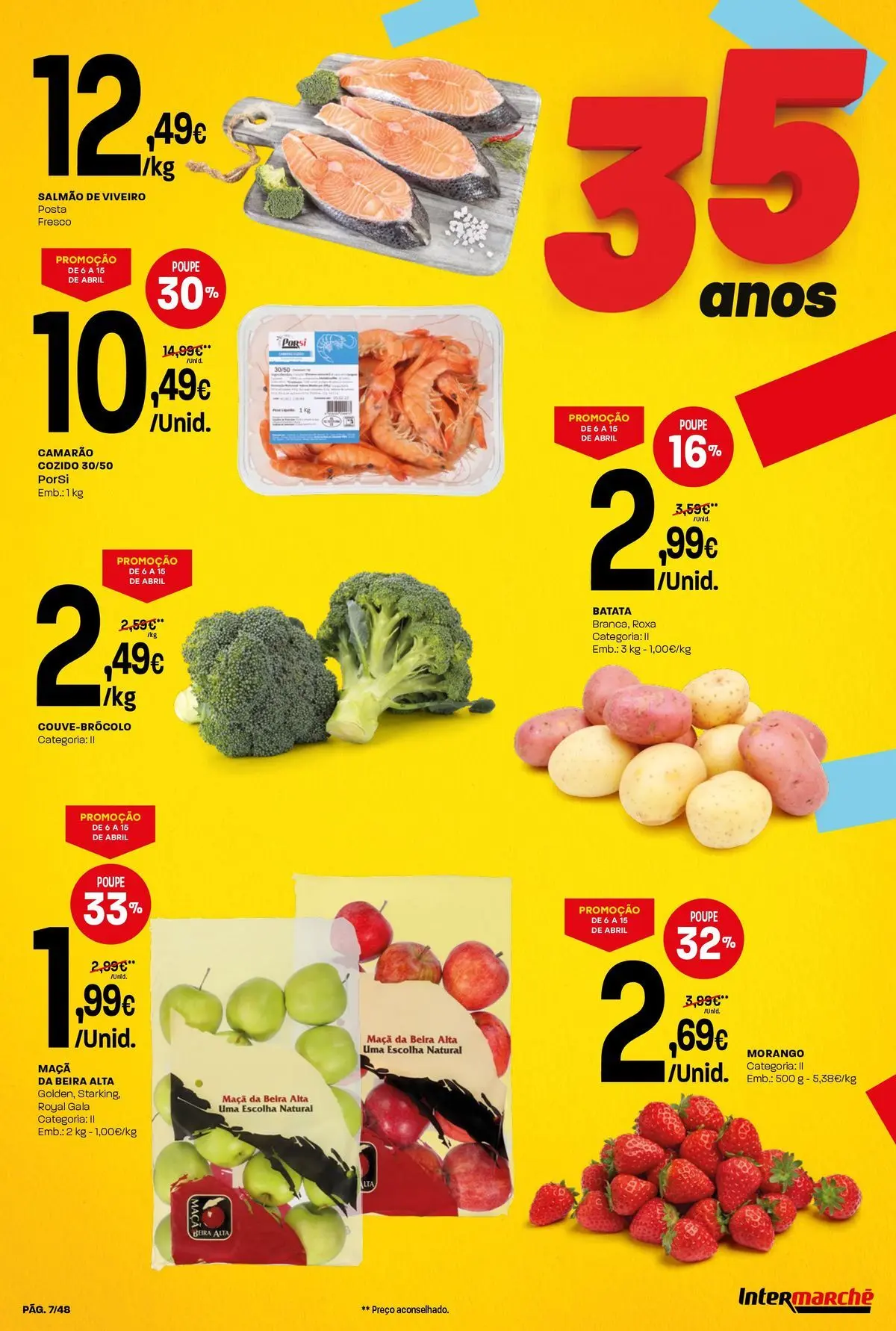 Ofertas - Isto é que são preços BAIXOS » de 10/04/2026 - 15/04/2026 | Página: 7 | Produtos: Batata, Camarão, Salmão, Maça