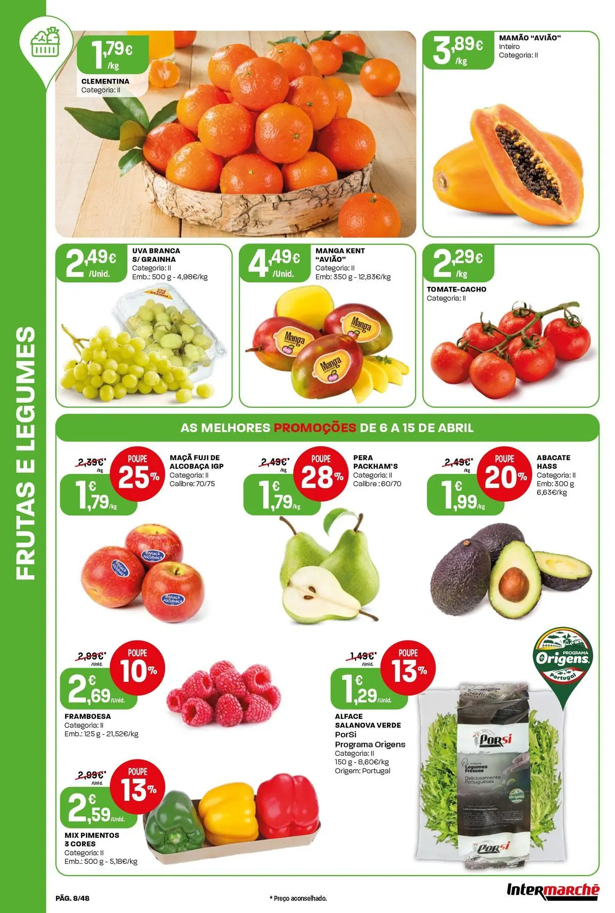 Ofertas - Isto é que são preços BAIXOS » de 10/04/2026 - 15/04/2026 | Página: 8 | Produtos: Maça, Abacate, Mamão, Alface