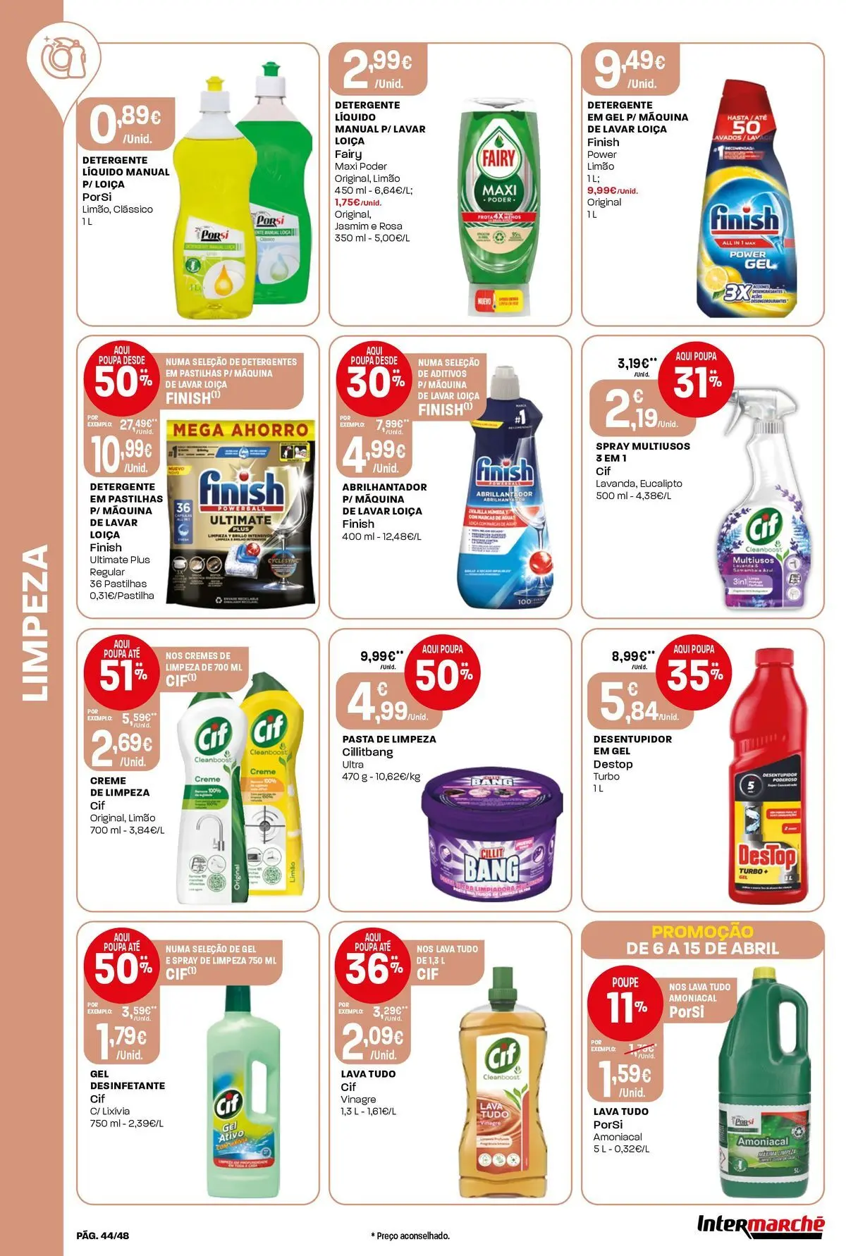 Ofertas - Isto é que são preços BAIXOS » de 10/04/2026 - 15/04/2026 | Página: 44 | Produtos: Vinagre, Abrilhantador, Detergente, Creme