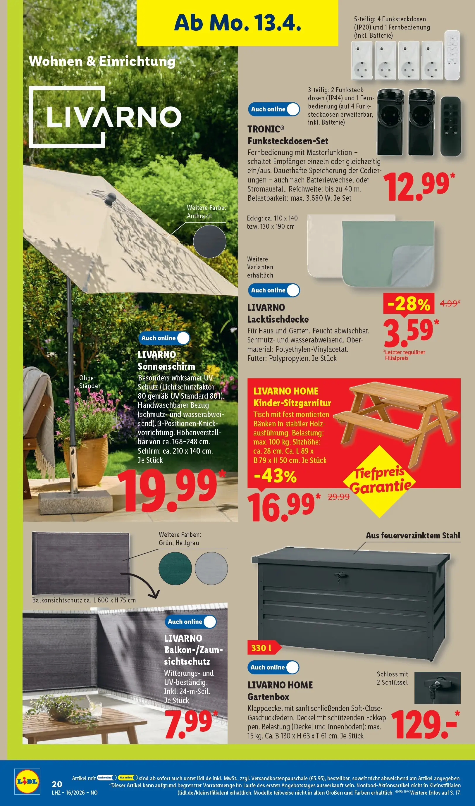 Lidl Prospekt Bad Rothenfelde (ab 13.04.2026) zum Blättern » Angebote | Seite: 34 | Produkte: Tisch, Batterie, Sonnenschirm