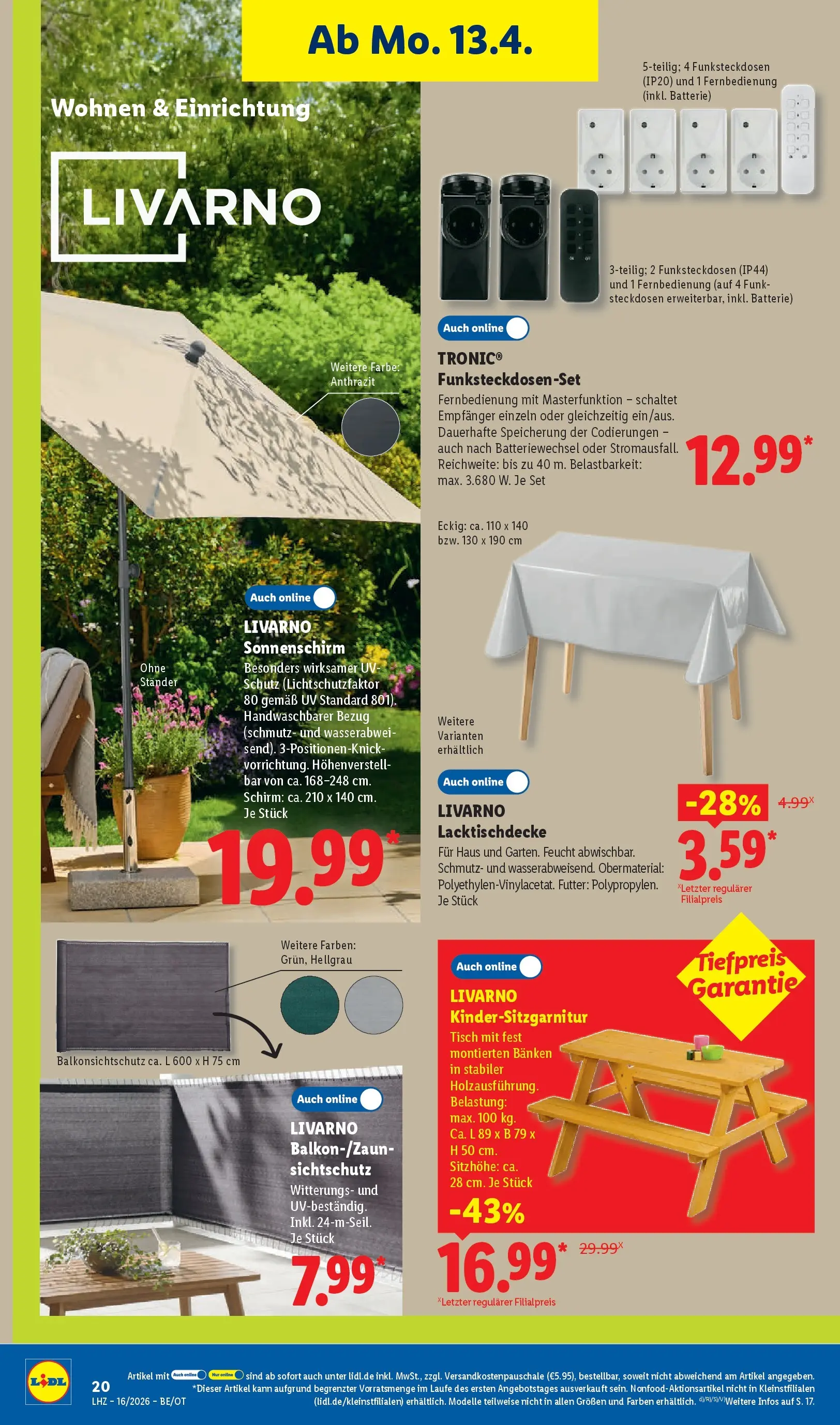 Lidl Prospekt Mahlow (ab 13.04.2026) zum Blättern » Angebote | Seite: 38 | Produkte: Tisch, Batterie, Sonnenschirm