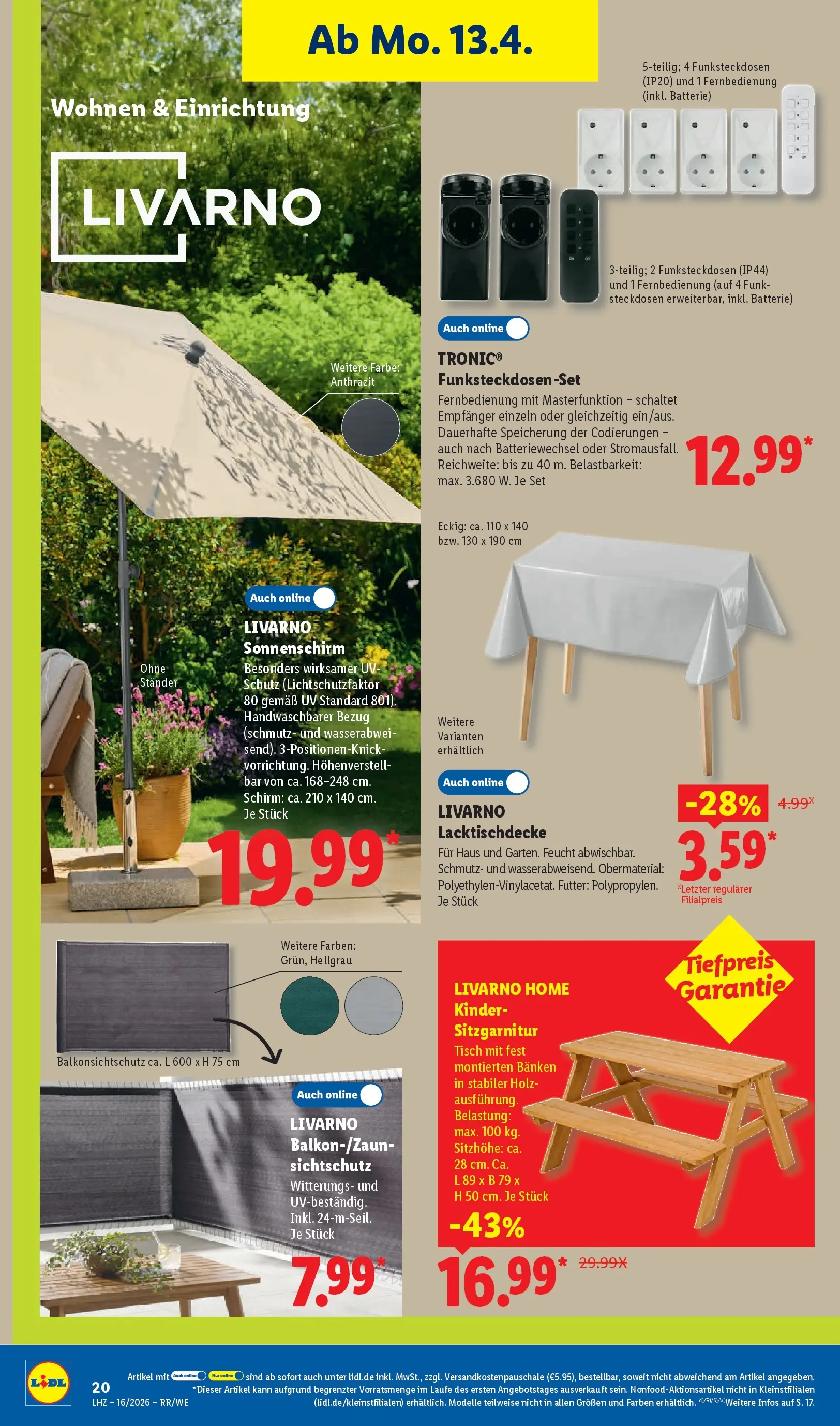 Lidl Prospekt Hagen (ab 13.04.2026) » Angebote online | Seite: 34 | Produkte: Sitzgarnitur, Tisch, Batterie, Sonnenschirm Lidl Prospekt Hagen (ab 13.04.2026) zum Blättern » Angebote | Seite: 34 | Produkte: Sitzgarnitur, Tisch, Batterie, Sonnenschirm