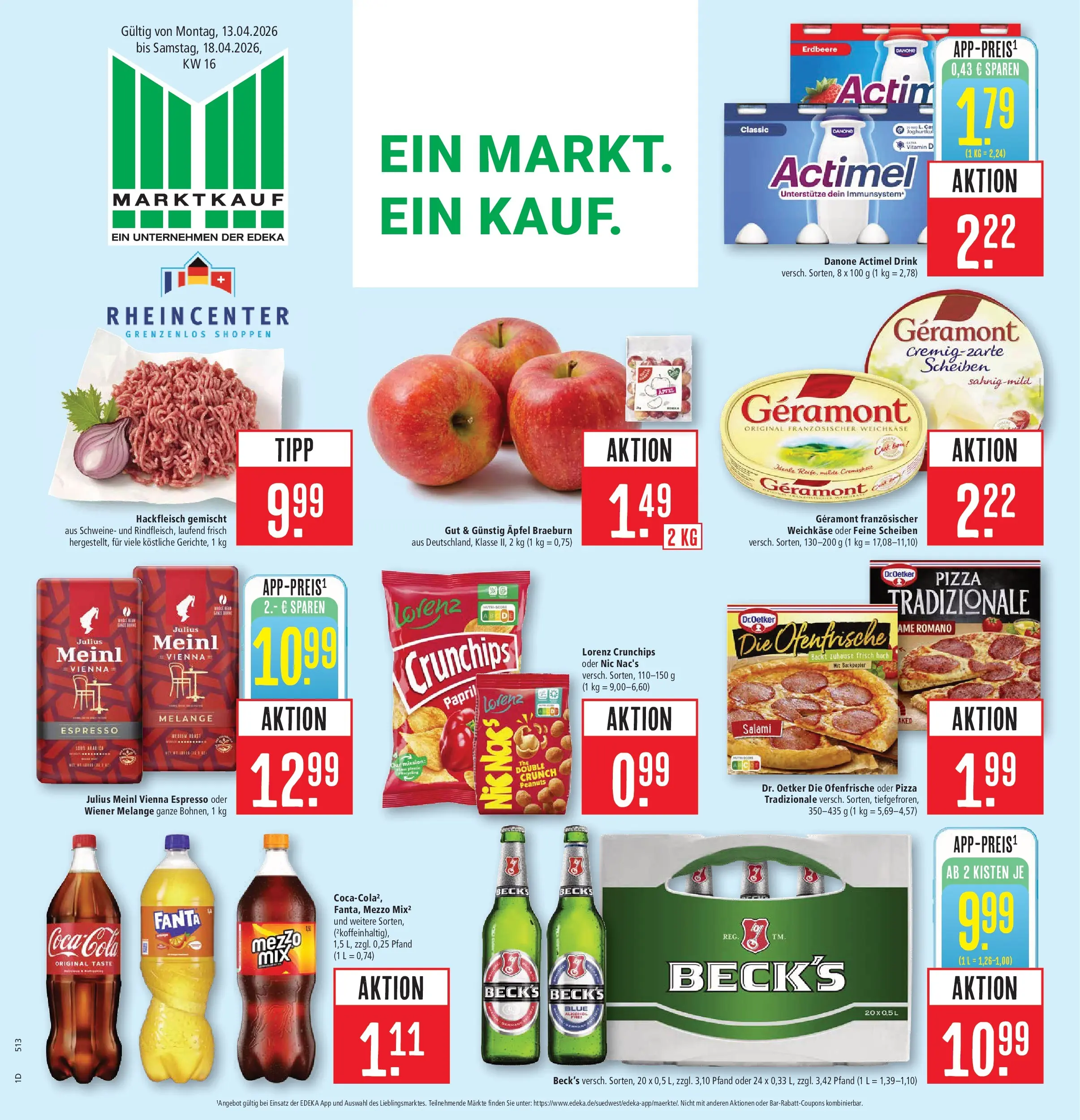 Marktkauf Prospekt Weil Am Rhein	 (ab 13.04.2026) » Angebote online | Seite: 1 | Produkte: Actimel, Fanta, Salami, Pizza