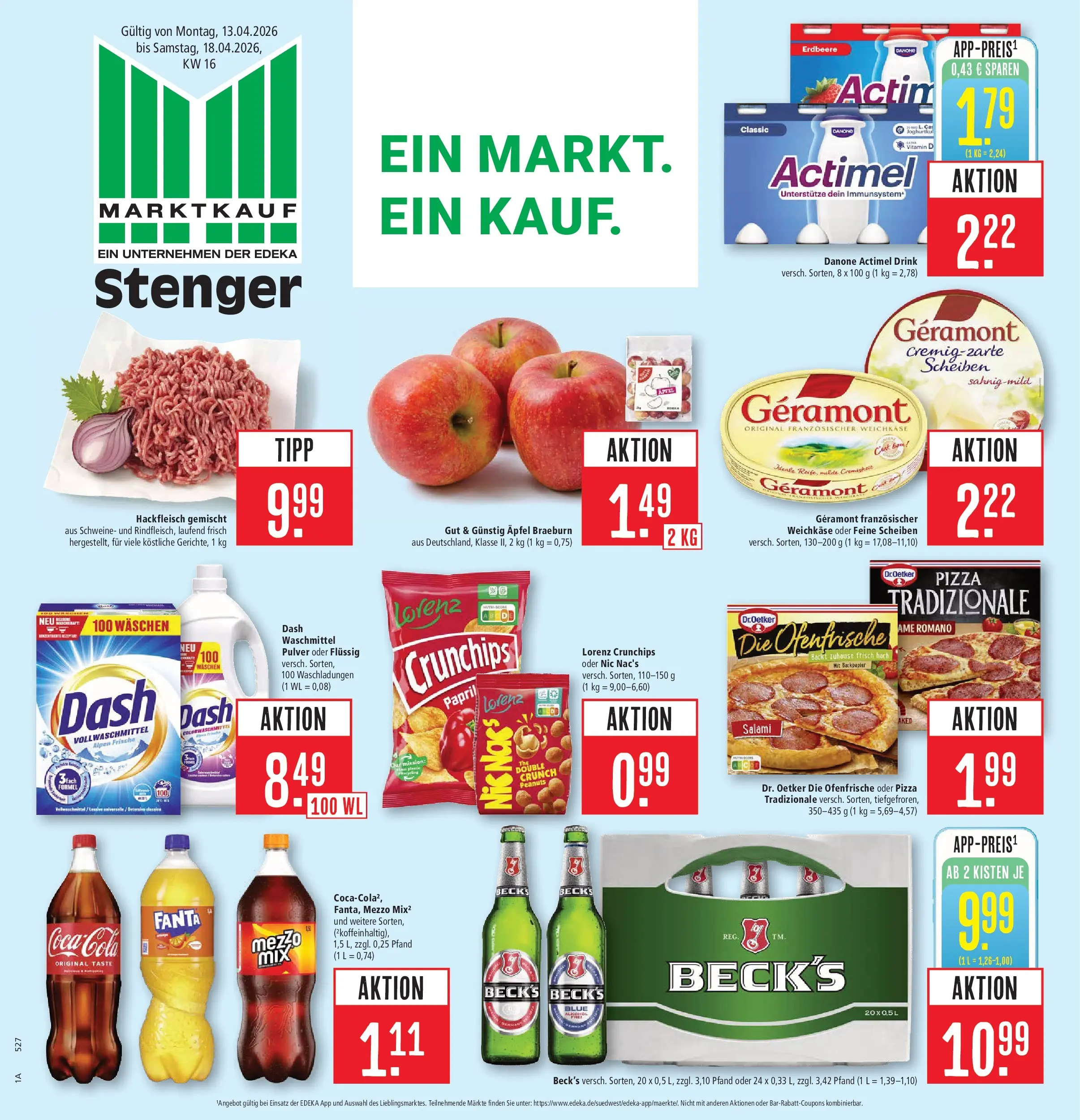 Marktkauf Prospekt Aschaffenburg	 (ab 13.04.2026) » Angebote online | Seite: 1 | Produkte: Geramont, Actimel, Ofenfrische, Salami