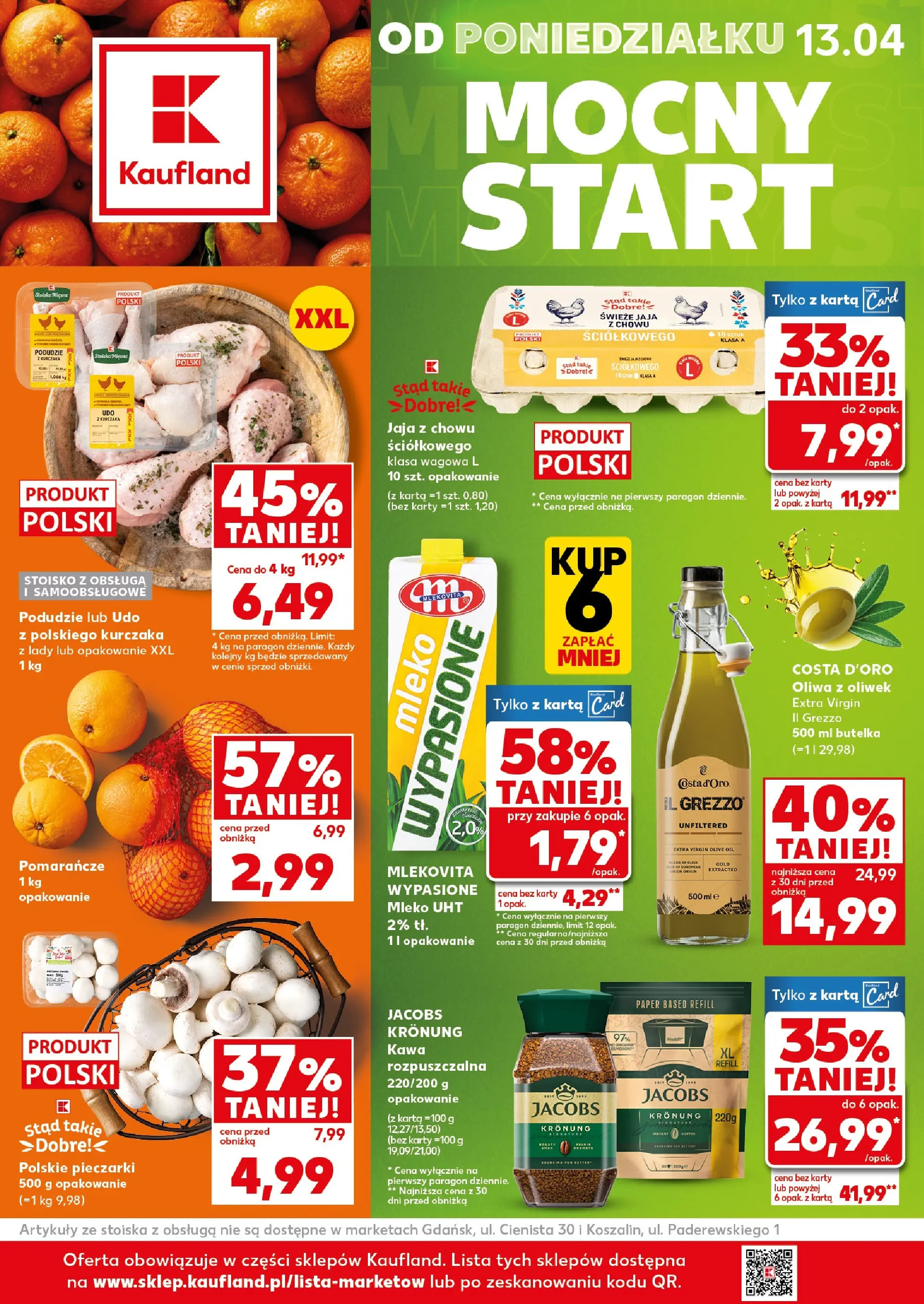 Kaufland - Kaufland Mocny Start ważne do 15.04 od 12.04.2026 - od jutra PDF | Strona: 1 | Produkty: Pieczarki, Oliwa z oliwek, Mleko, Kawa
