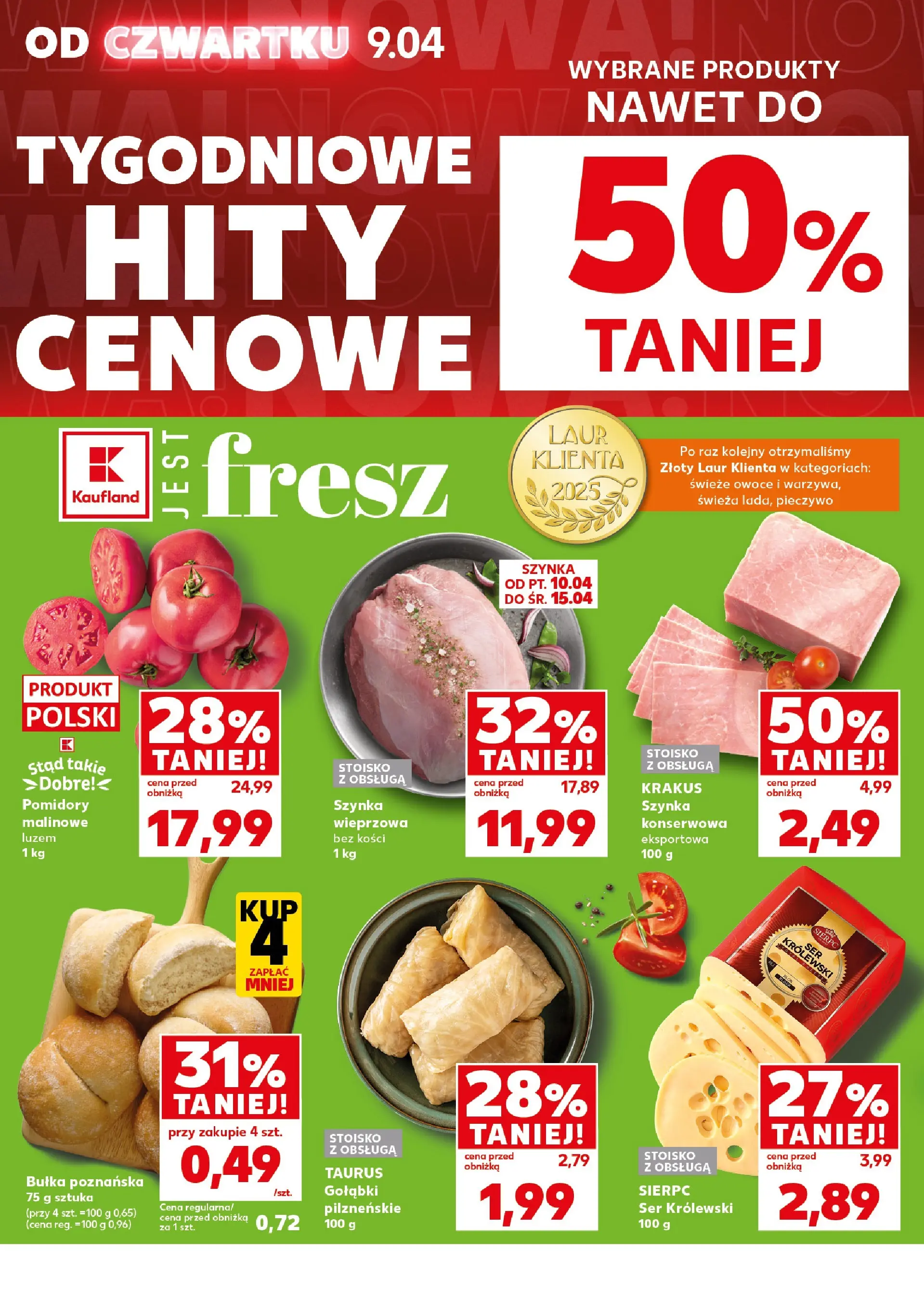 Kaufland - Kaufland Mocny Start ważne do 15.04 od 12.04.2026 - od jutra PDF | Strona: 6 | Produkty: Szynka, Ser, Bułka poznańska, Owoce