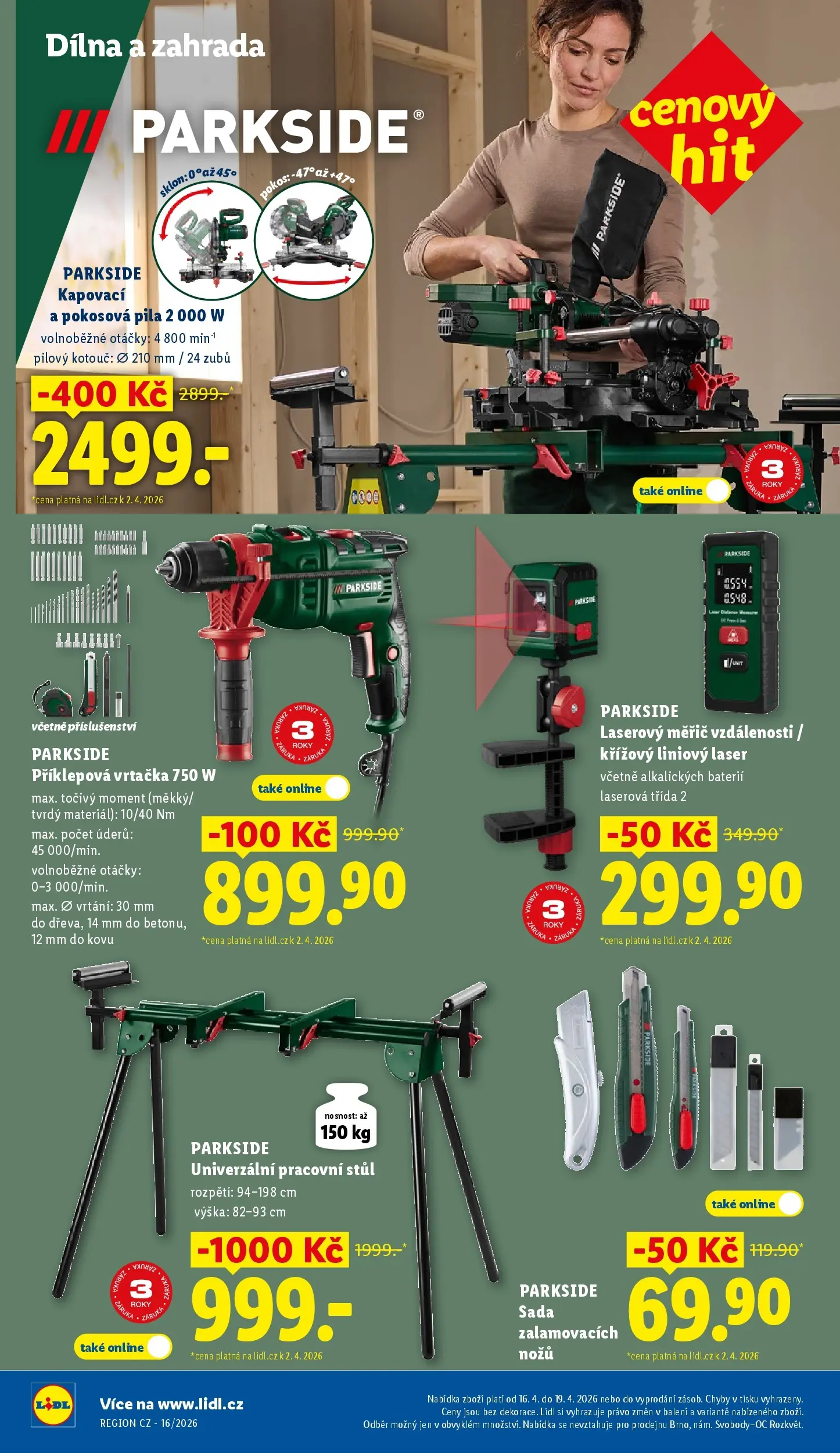 Lidl leták od 12.04.2026 - Nový akční leták | Strana: 16 | Produkty: Příklepová vrtačka, Laserový měřič, Stůl, Vrtačka