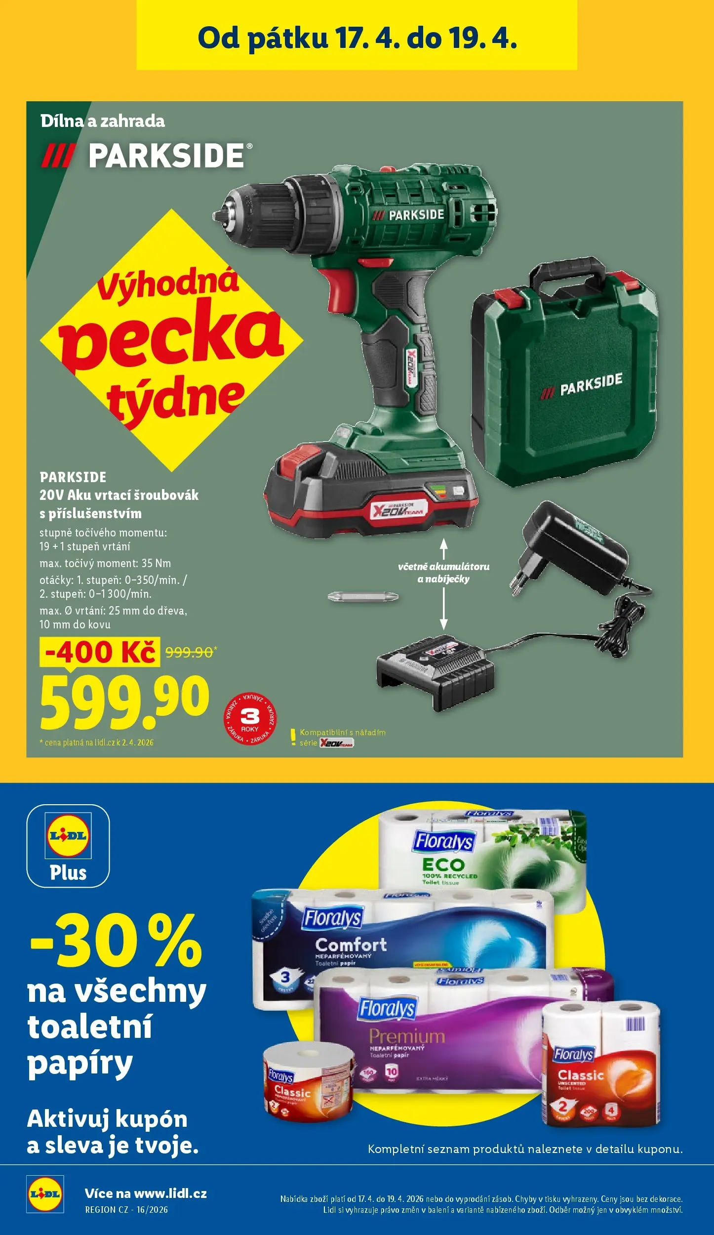 Lidl leták od 12.04.2026 - Nový akční leták | Strana: 26 | Produkty: Parkside, Zahrada, Šroubovák, Toaletní papír