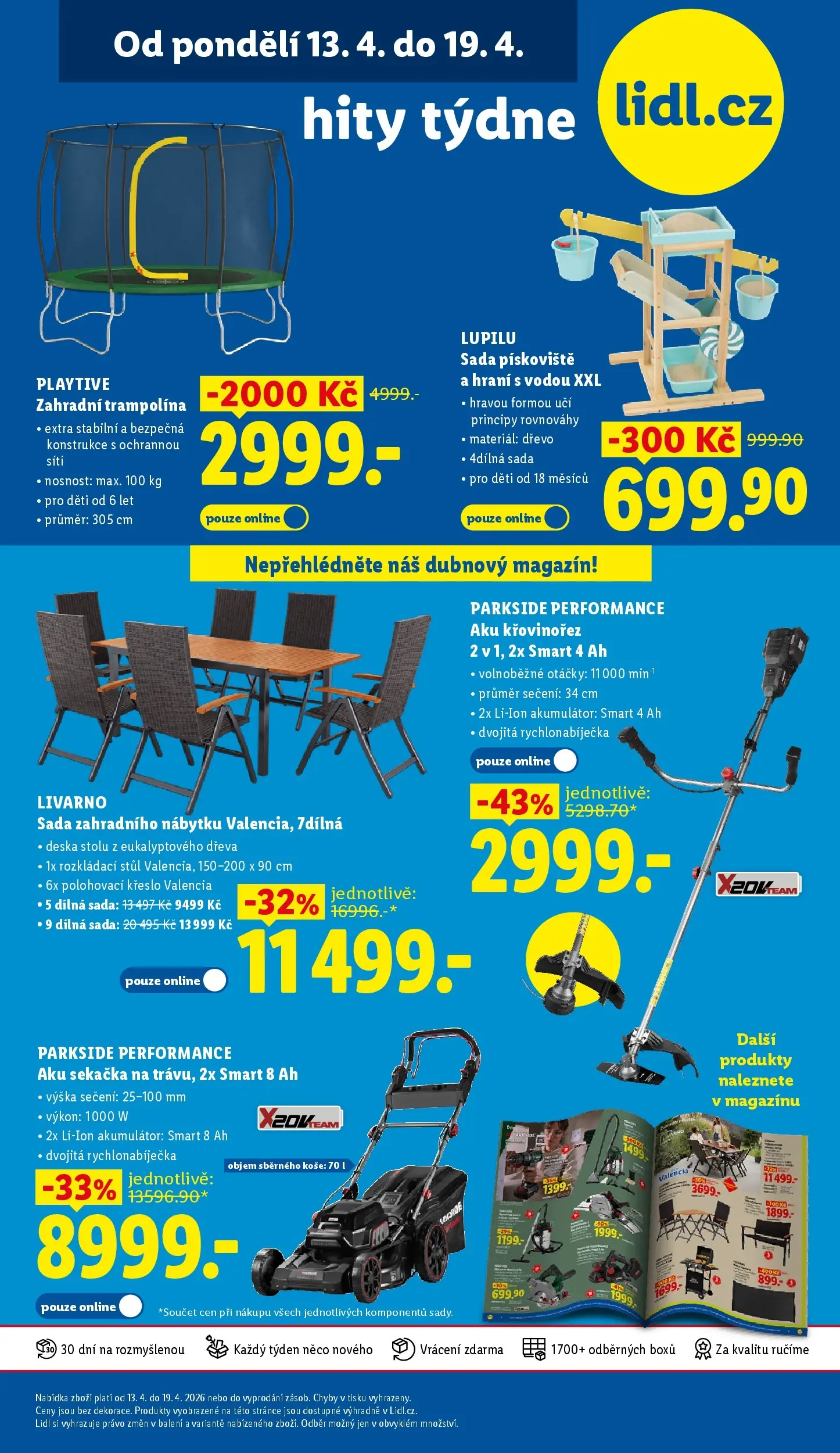 Lidl leták od 12.04.2026 - Nový akční leták | Strana: 43 | Produkty: Pískoviště, Aku křovinořez, Trampolína, Stůl