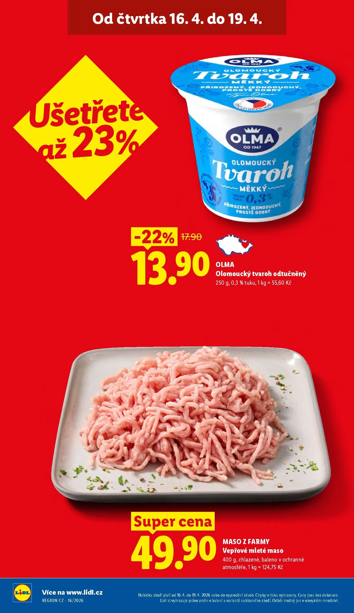 Lidl leták od 15.04.2026 - Nový akční leták | Strana: 4 | Produkty: Tvaroh, Tvaroh odtučněný, Mleté maso, Maso