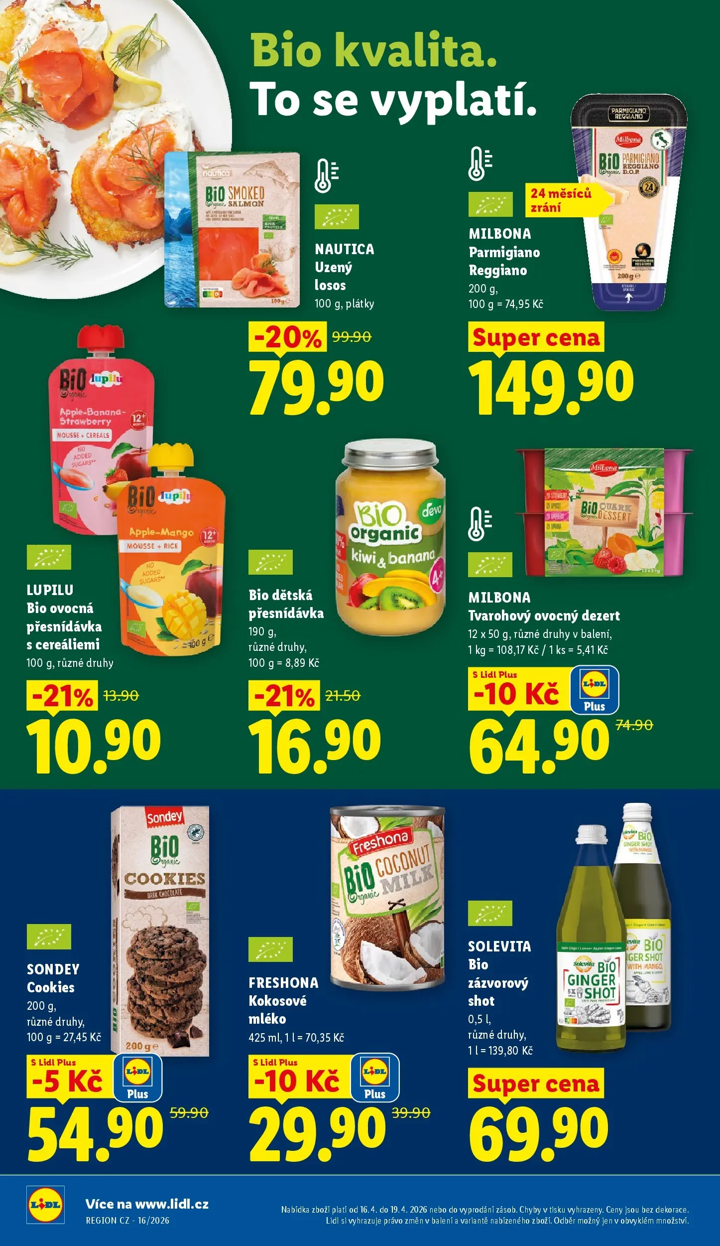 Lidl leták od 15.04.2026 - Nový akční leták | Strana: 18 | Produkty: Kiwi, Cookies, Parmigiano Reggiano, Uzený losos