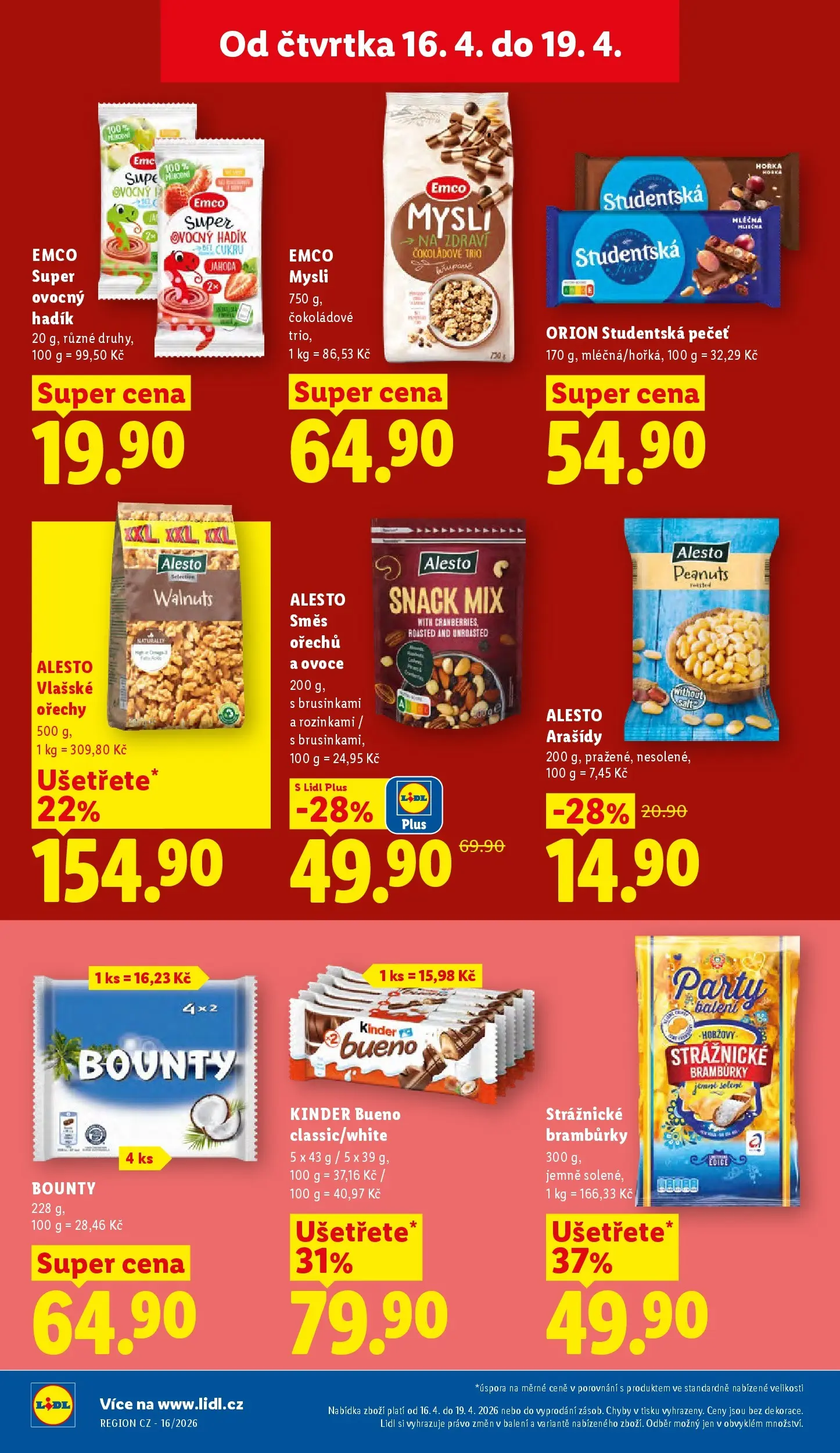 Lidl leták od 15.04.2026 - Nový akční leták | Strana: 24 | Produkty: Emco Mysli, Směs ořechů, Kinder, Kinder Bueno