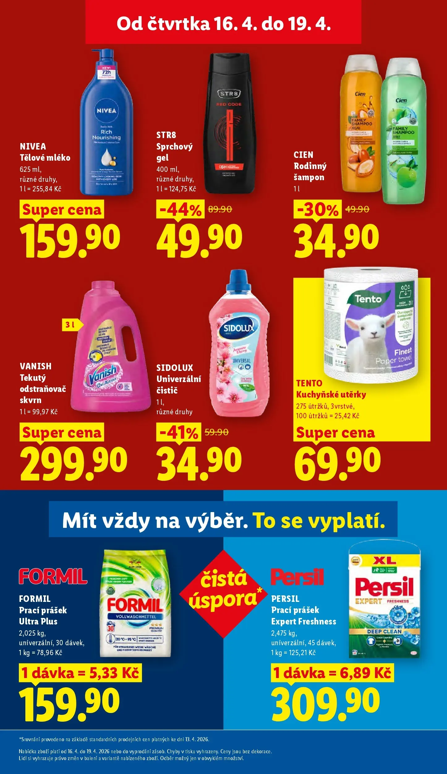 Lidl leták od 15.04.2026 - Nový akční leták | Strana: 27 | Produkty: Tělové mléko, Sprchový gel, Odstraňovač skvrn, Utěrky
