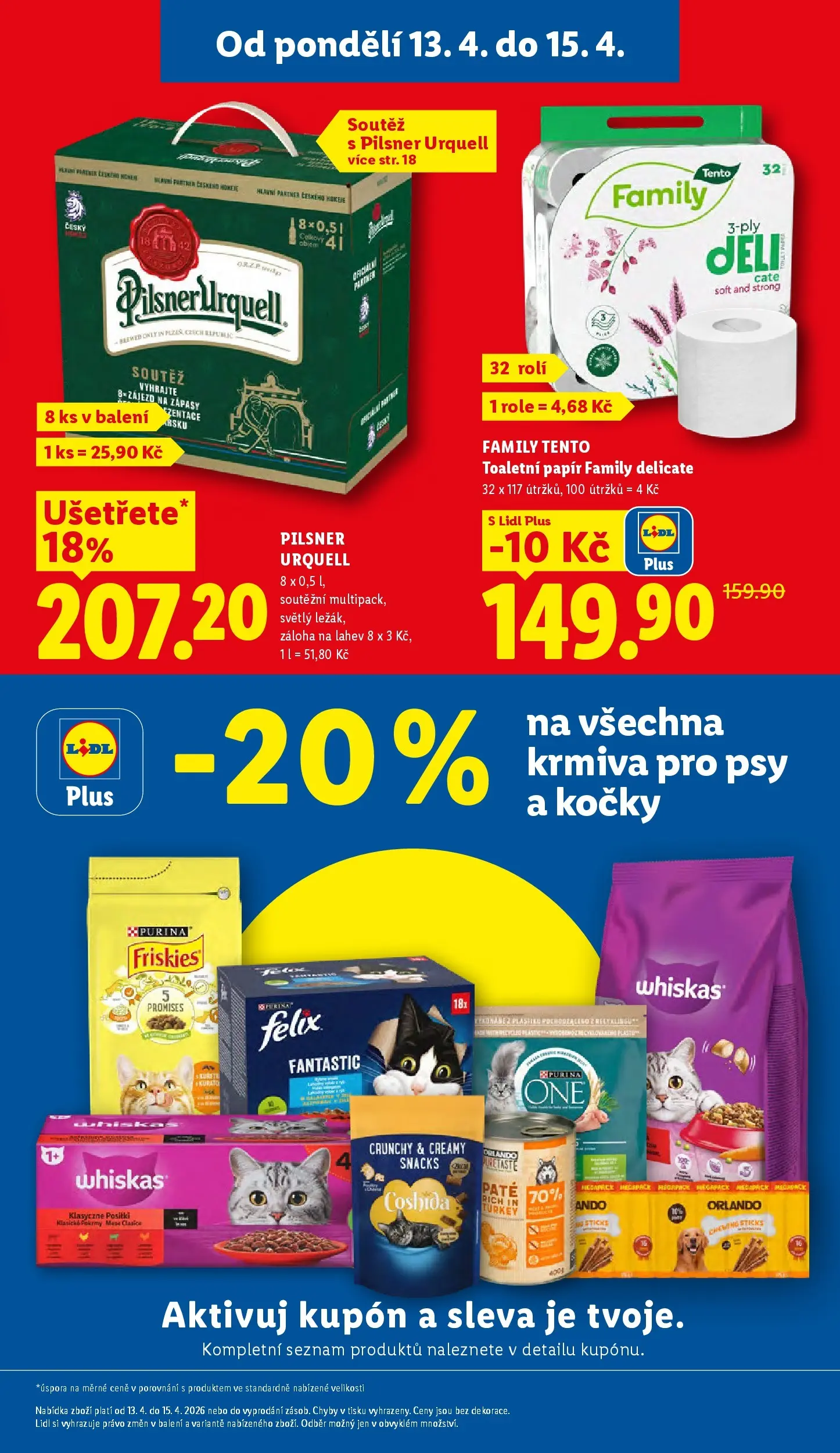 Lidl leták od 12.04.2026 - Nový akční leták | Strana: 3 | Produkty: Felix fantastic, Purina, Toaletní papír, Láhev
