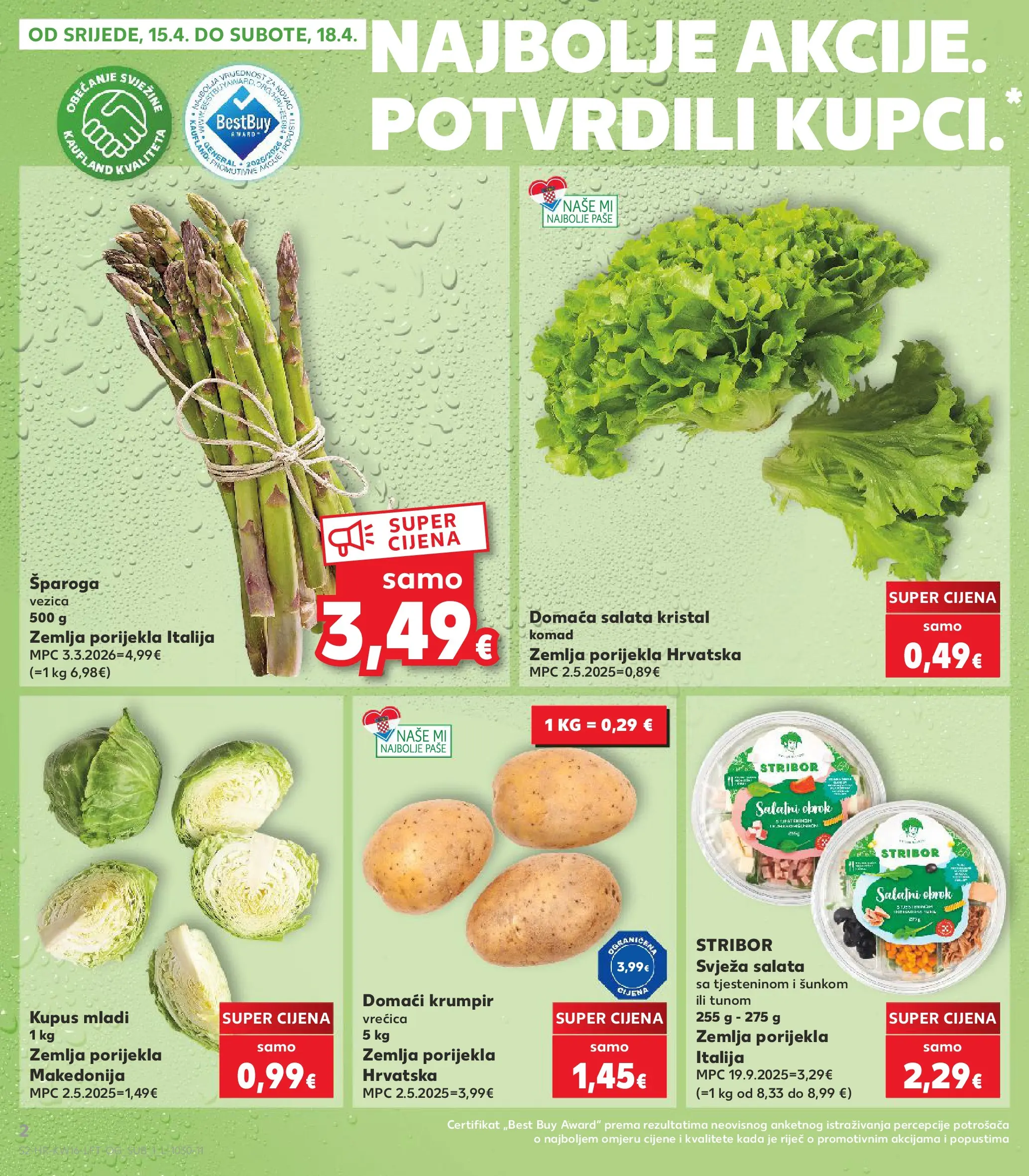 Kaufland - Kaufland katalog do 21.04.2026 novi od 14.04.2026 na listanje > letak digitalni | Stranica: 2 | Proizvodi: Salata, Krumpir, Kupus