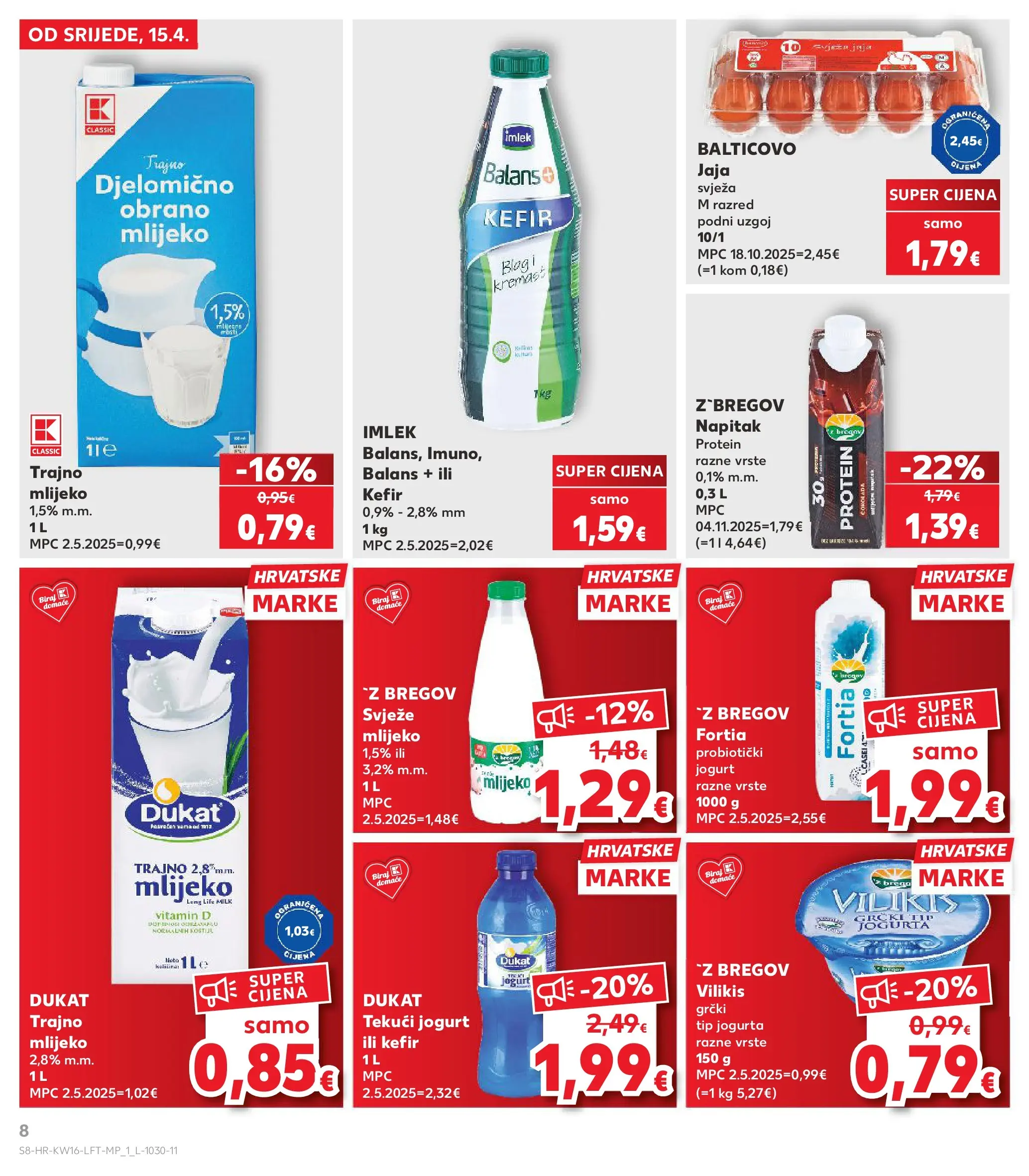 Kaufland - Kaufland katalog do 21.04.2026 novi od 14.04.2026 na listanje > letak digitalni | Stranica: 8 | Proizvodi: Mlijeko, Jogurt, Jaja, Kefir