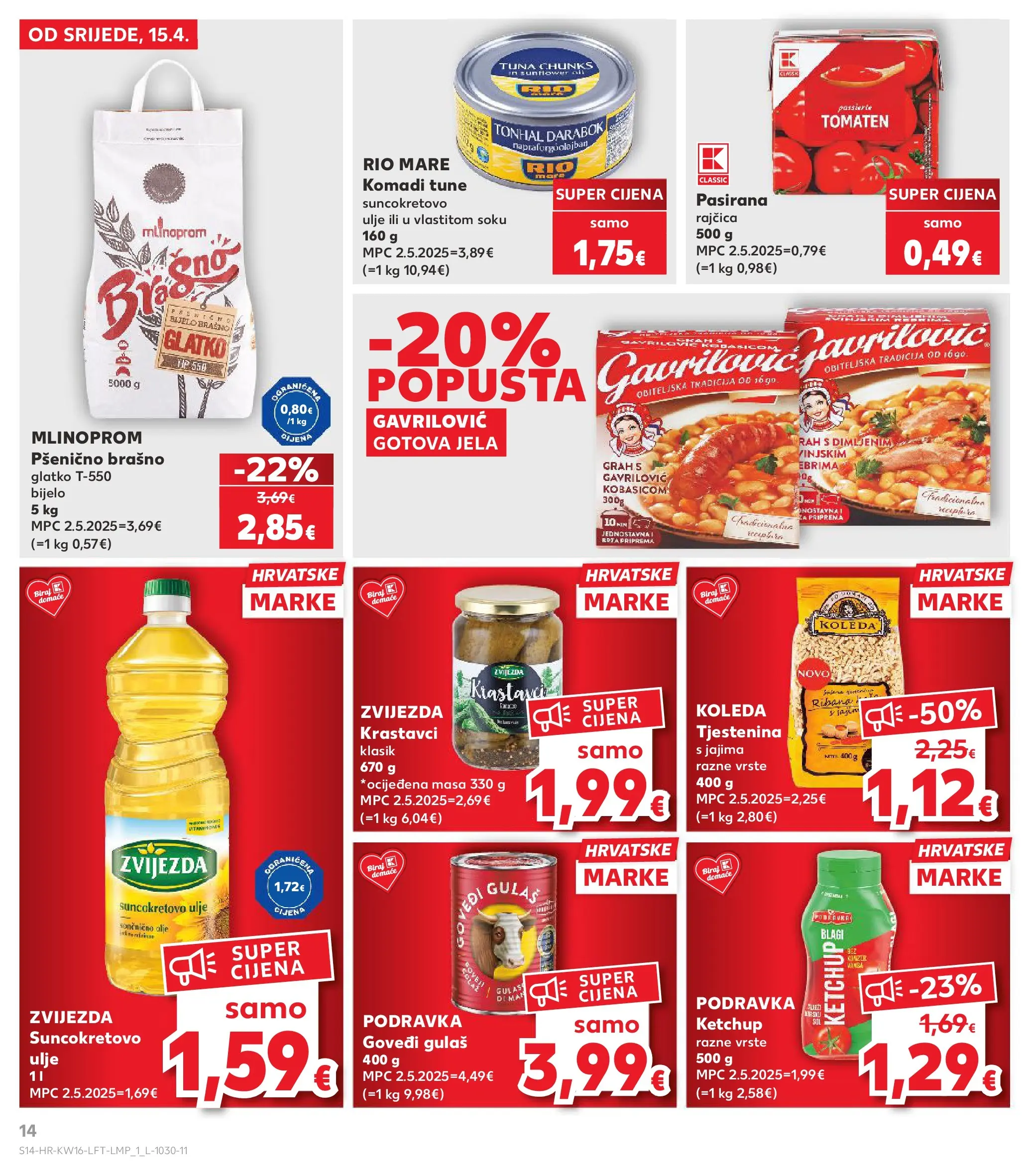 Kaufland - Kaufland katalog do 21.04.2026 novi od 14.04.2026 na listanje > letak digitalni | Stranica: 14 | Proizvodi: Suncokretovo ulje, Ulje, Pasta, Tuna