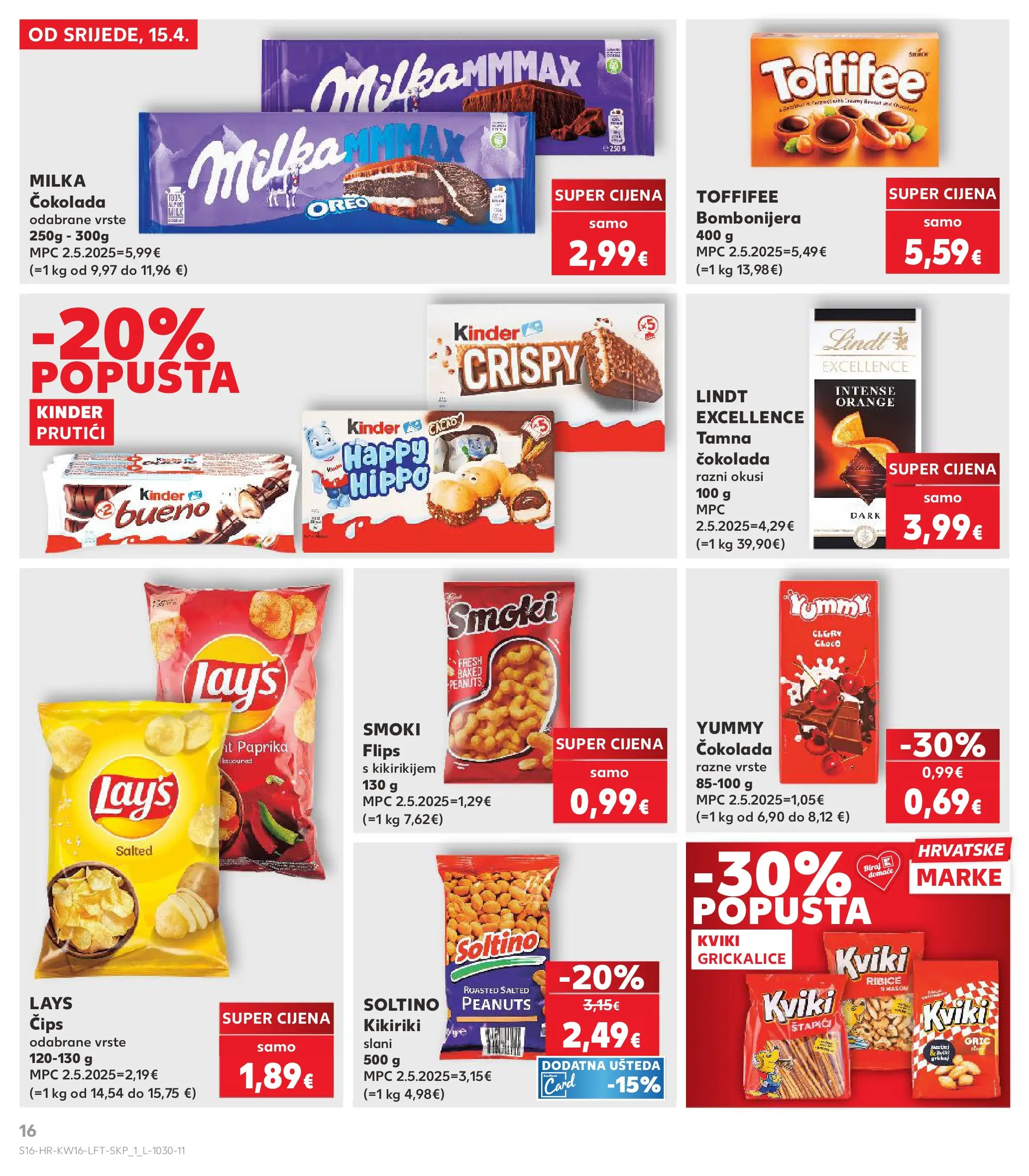 Kaufland - Kaufland katalog do 21.04.2026 novi od 14.04.2026 na listanje > letak digitalni | Stranica: 16 | Proizvodi: Flips, Čokolada, Kikiriki, Štapići