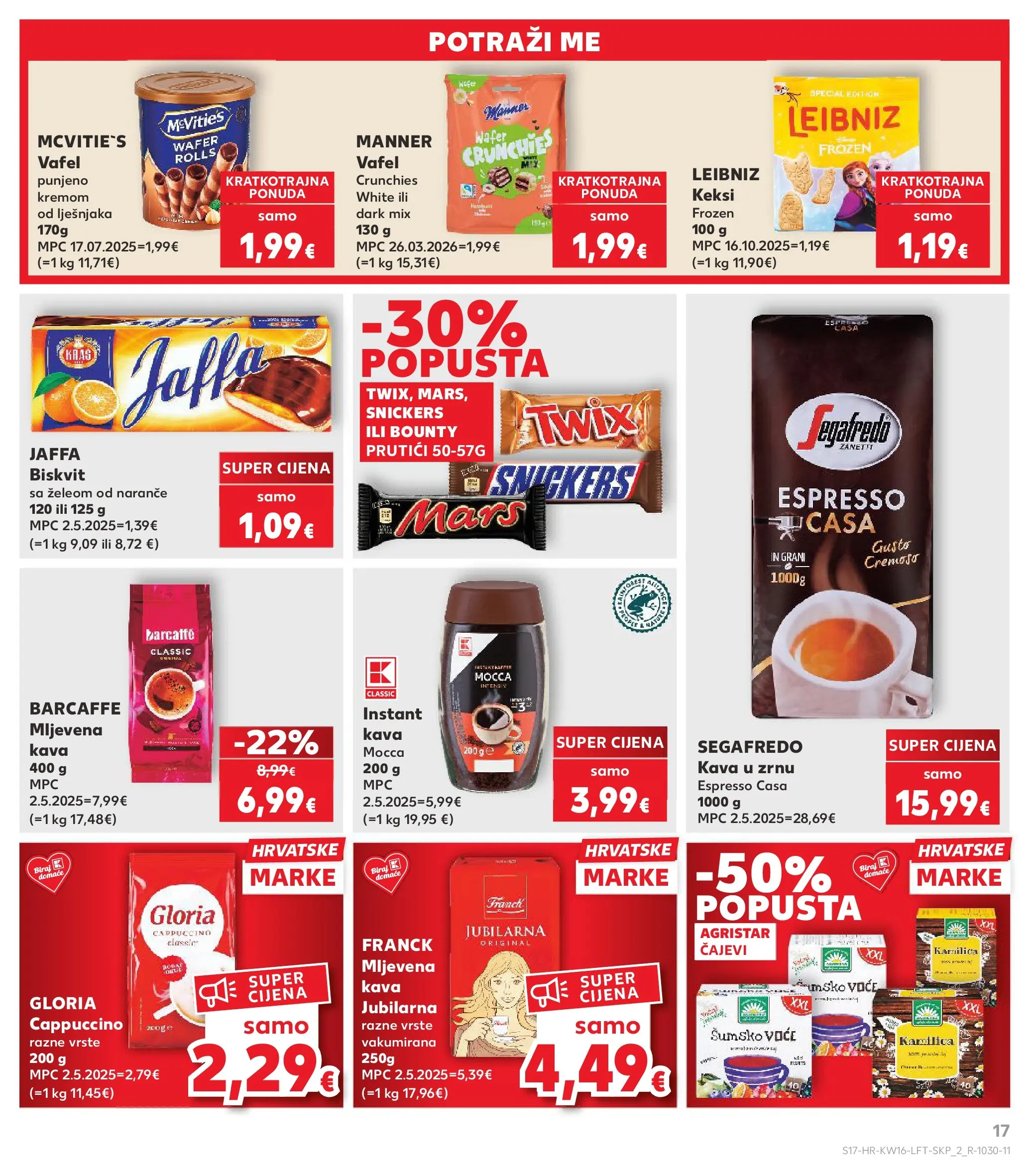 Kaufland - Kaufland katalog do 21.04.2026 novi od 14.04.2026 na listanje > letak digitalni | Stranica: 17 | Proizvodi: Šumsko voće, Snickers, Kava, Cappuccino