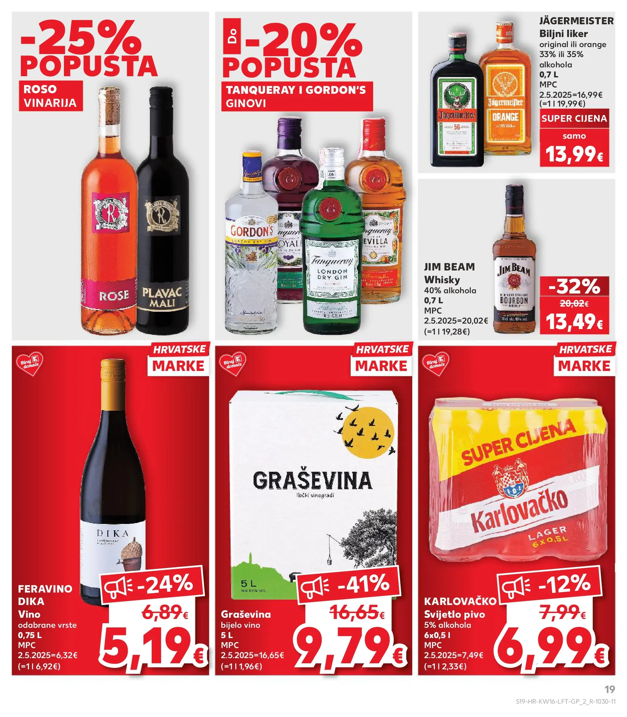 Kaufland - Kaufland katalog do 21.04.2026 novi od 14.04.2026 na listanje > letak digitalni | Stranica: 19 | Proizvodi: Bijelo vino, Gin, Karlovačko, Liker