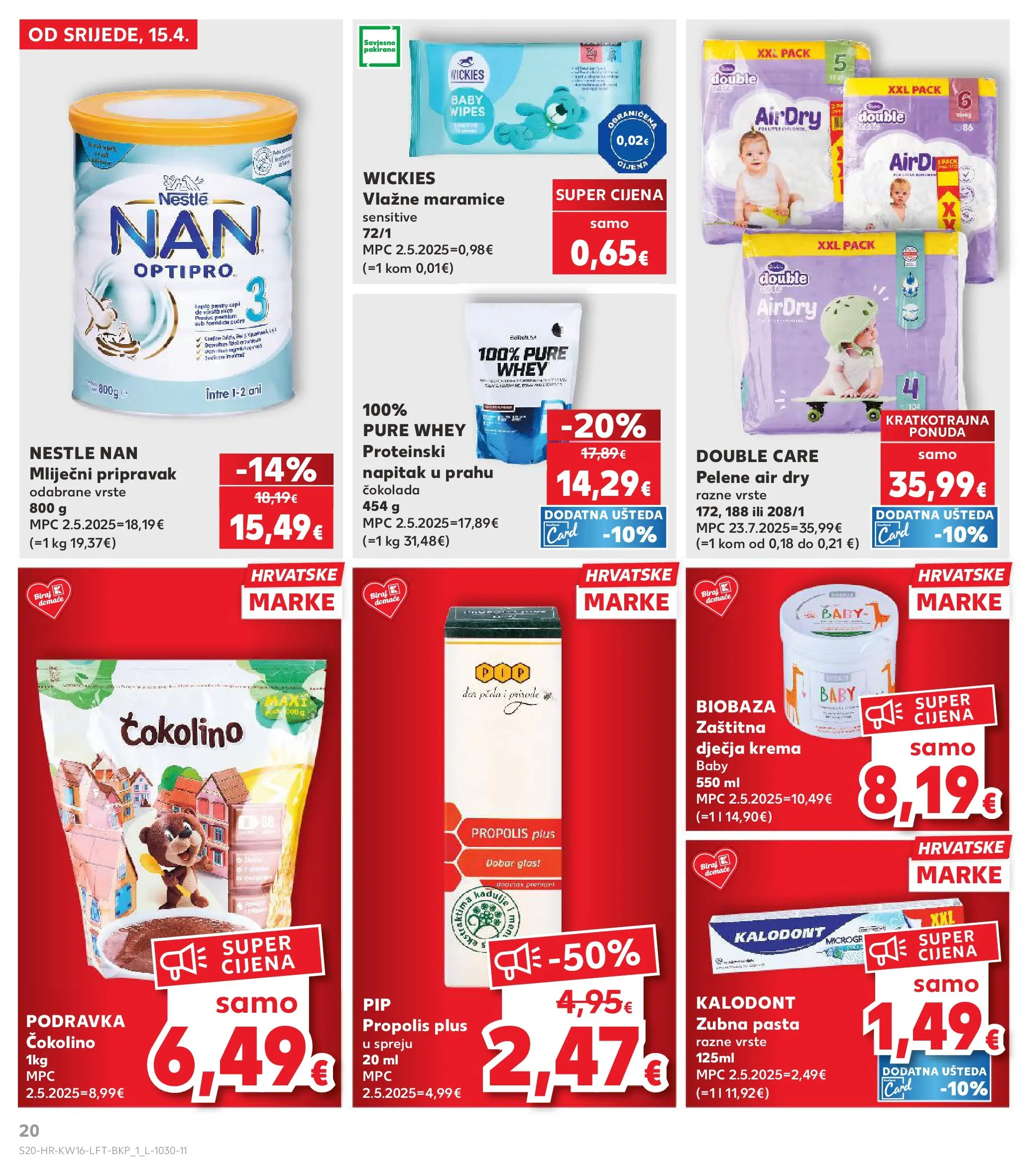 Kaufland - Kaufland katalog do 21.04.2026 novi od 14.04.2026 na listanje > letak digitalni | Stranica: 20 | Proizvodi: Vlažne maramice, Krema, Pasta, Čokolino