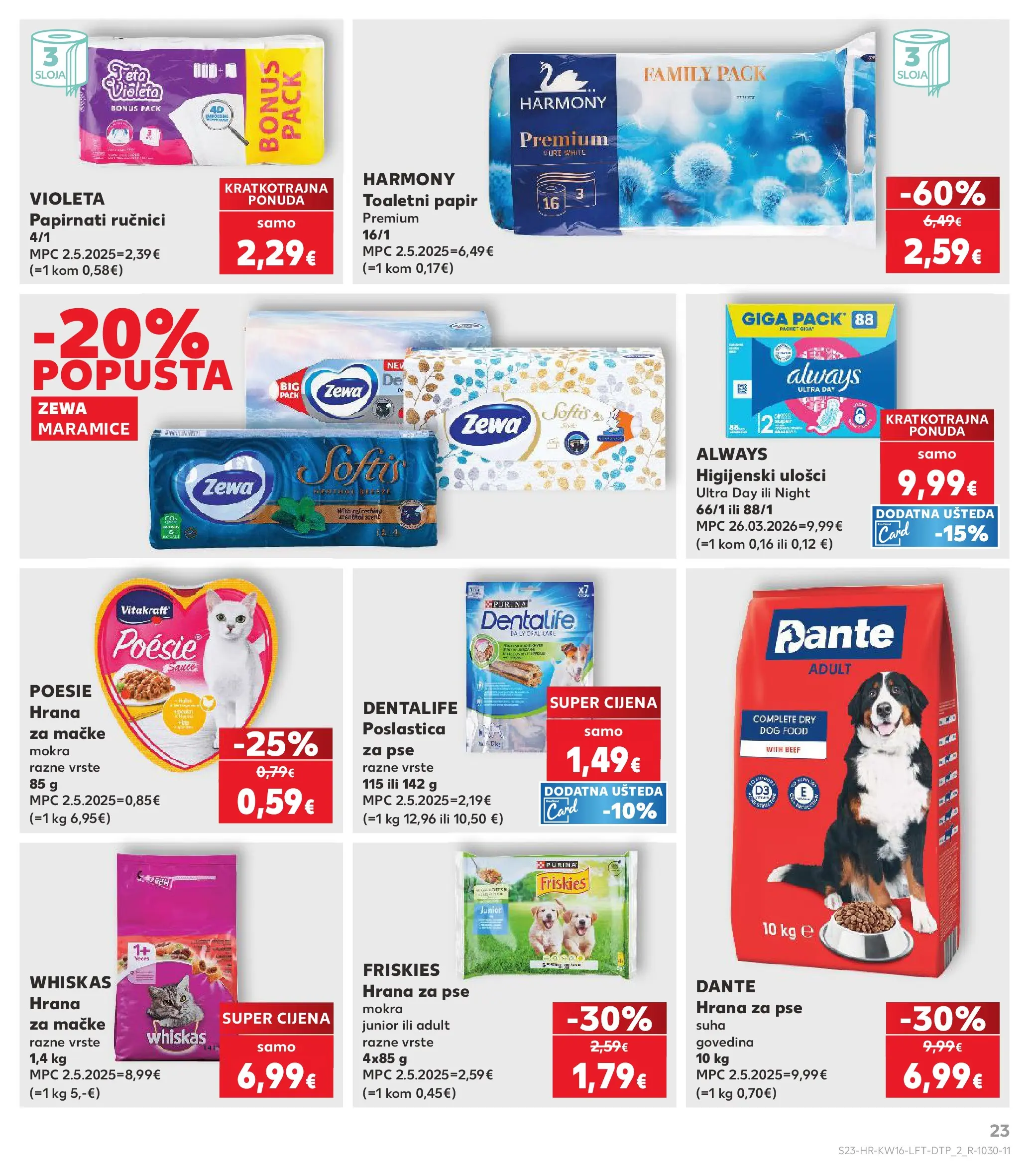 Kaufland - Kaufland katalog do 21.04.2026 novi od 14.04.2026 na listanje > letak digitalni | Stranica: 23 | Proizvodi: Whiskas, Higijenski ulošci, Govedina, Toaletni papir
