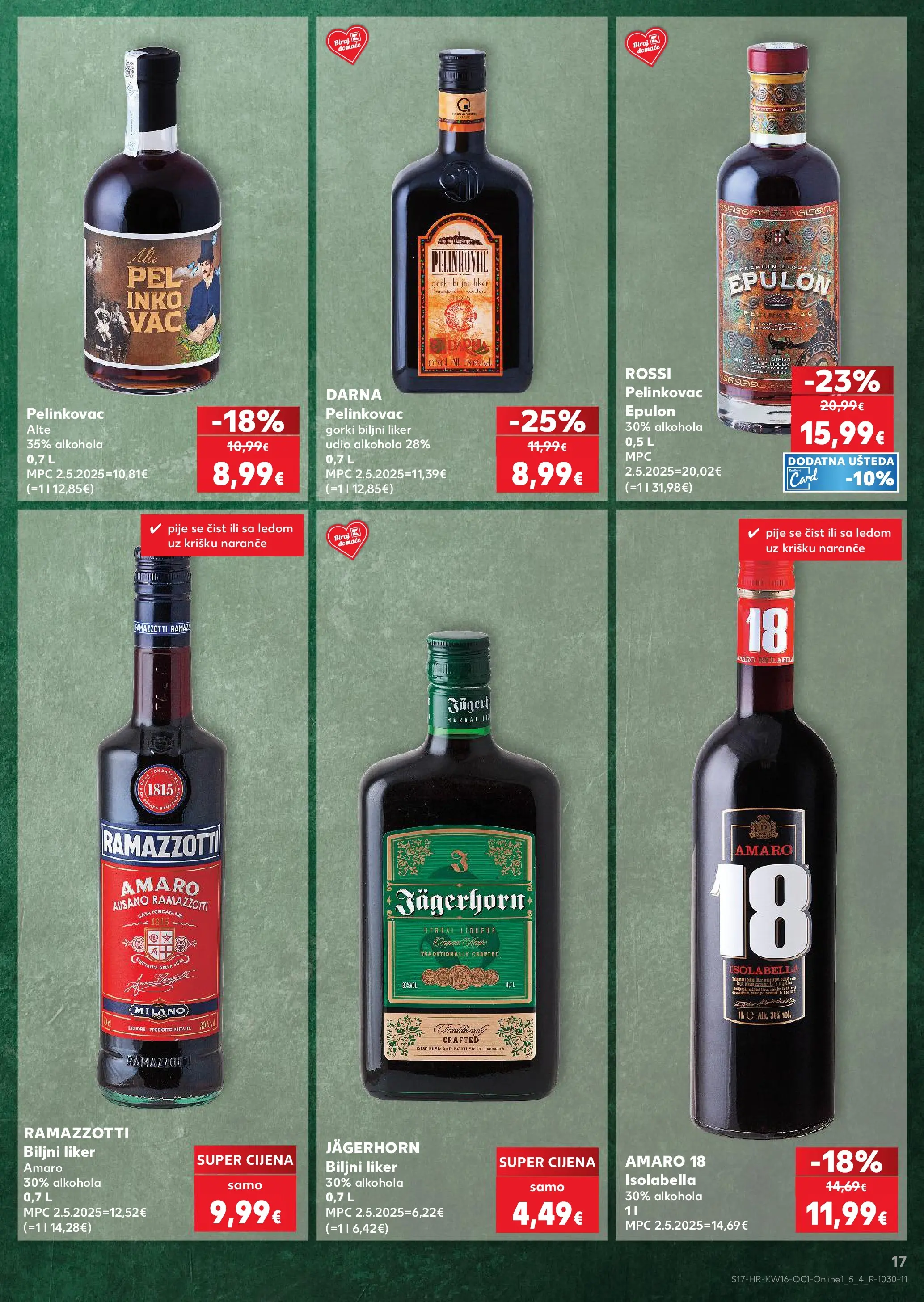 Kaufland - Kaufland katalog do 21.04.2026 novi od 14.04.2026 na listanje > letak digitalni | Stranica: 17 | Proizvodi: Pelinkovac, Naranče, Liker