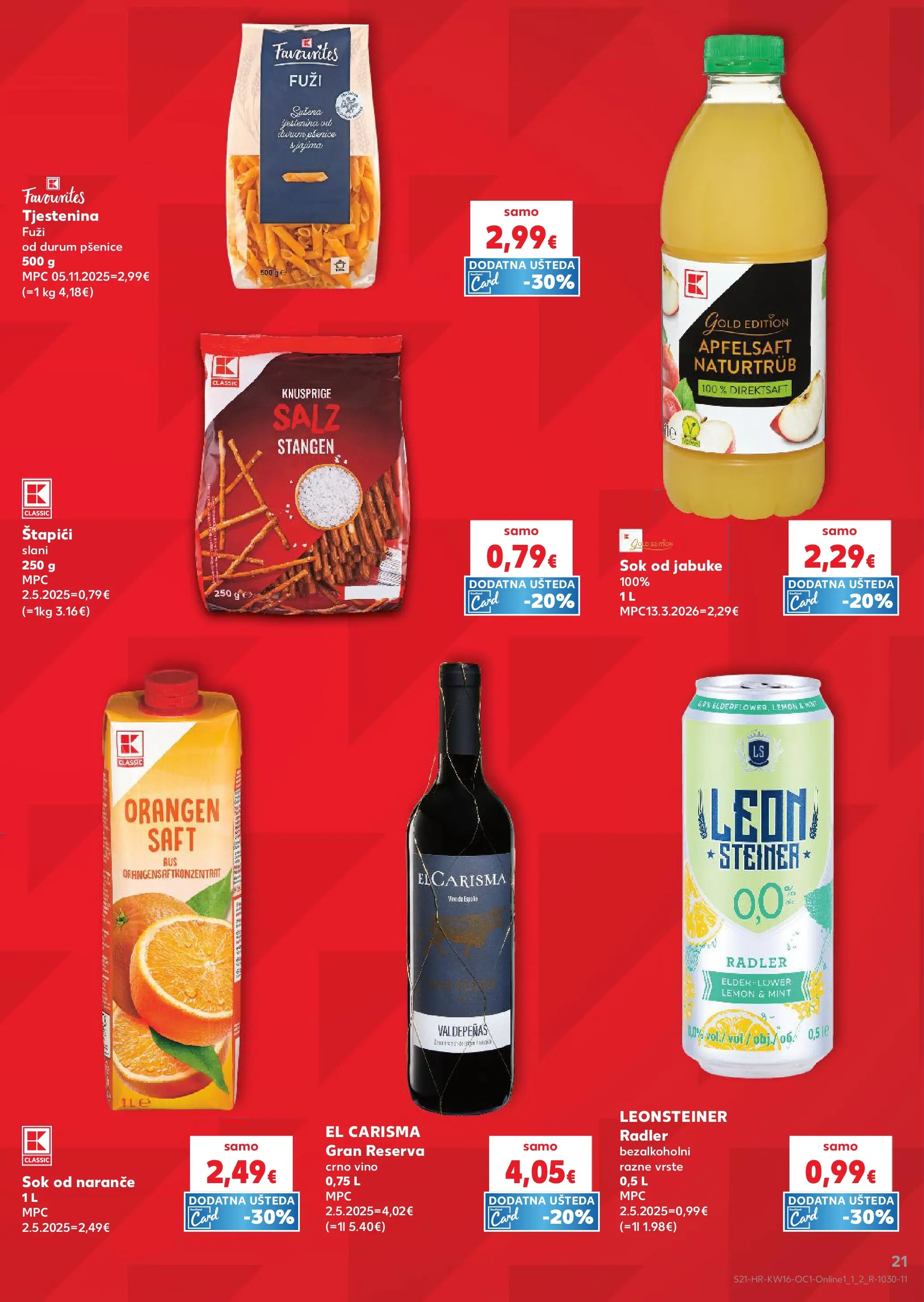 Kaufland - Kaufland katalog do 21.04.2026 novi od 14.04.2026 na listanje > letak digitalni | Stranica: 21 | Proizvodi: Radler, Sok, Vino, Naranče