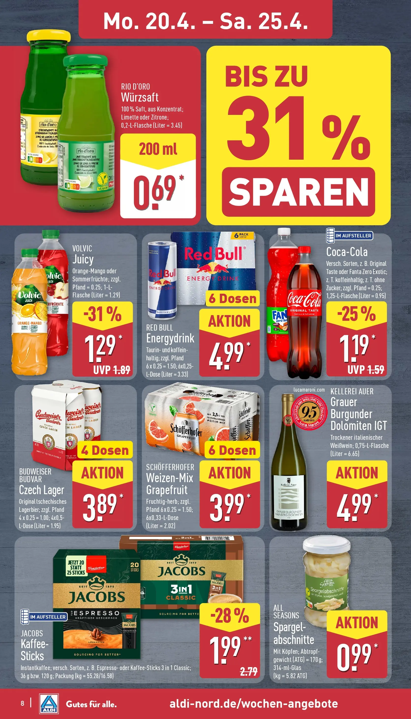Aldi - ALDI Nord: Wochenangebote (ab 19.04.2026) » Angebote Online | Seite: 8 | Produkte: Red bull, Coca cola, Fanta, Limette