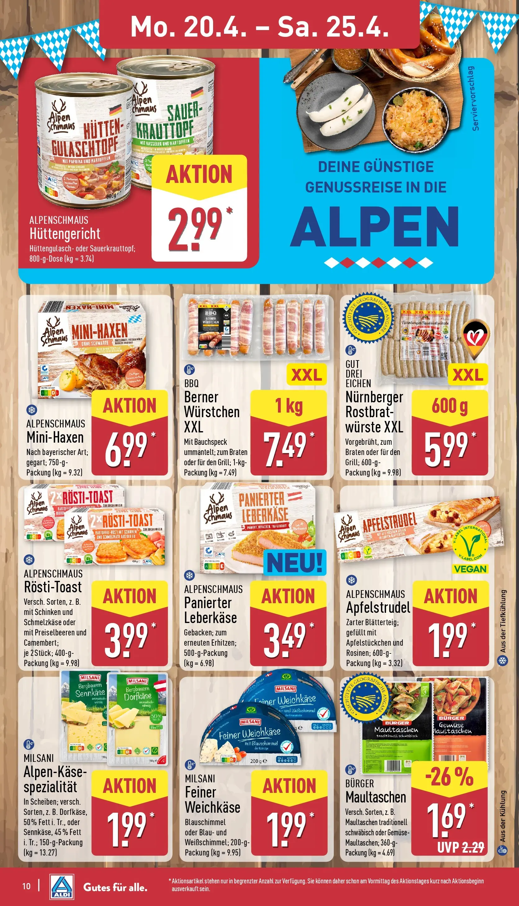 Aldi - ALDI Nord: Wochenangebote (ab 19.04.2026) » Angebote Online | Seite: 10 | Produkte: Burger, Gemüse, Schinken, Leberkase