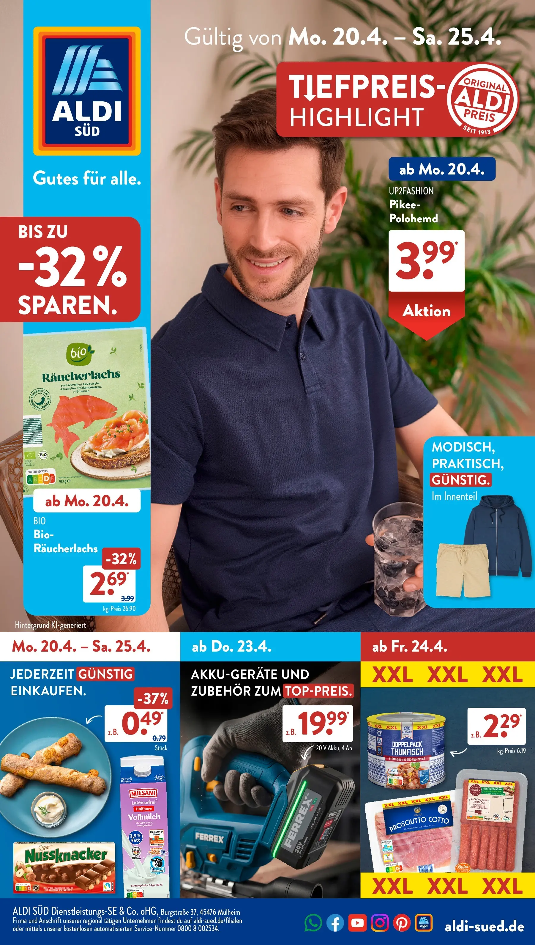 Aldi Süd Aktuelle Wochenangebote (ab 20.04.2026) zum Blättern | Seite: 1 | Produkte: Up2fashion, Thunfisch, Dressing, Räucherlachs