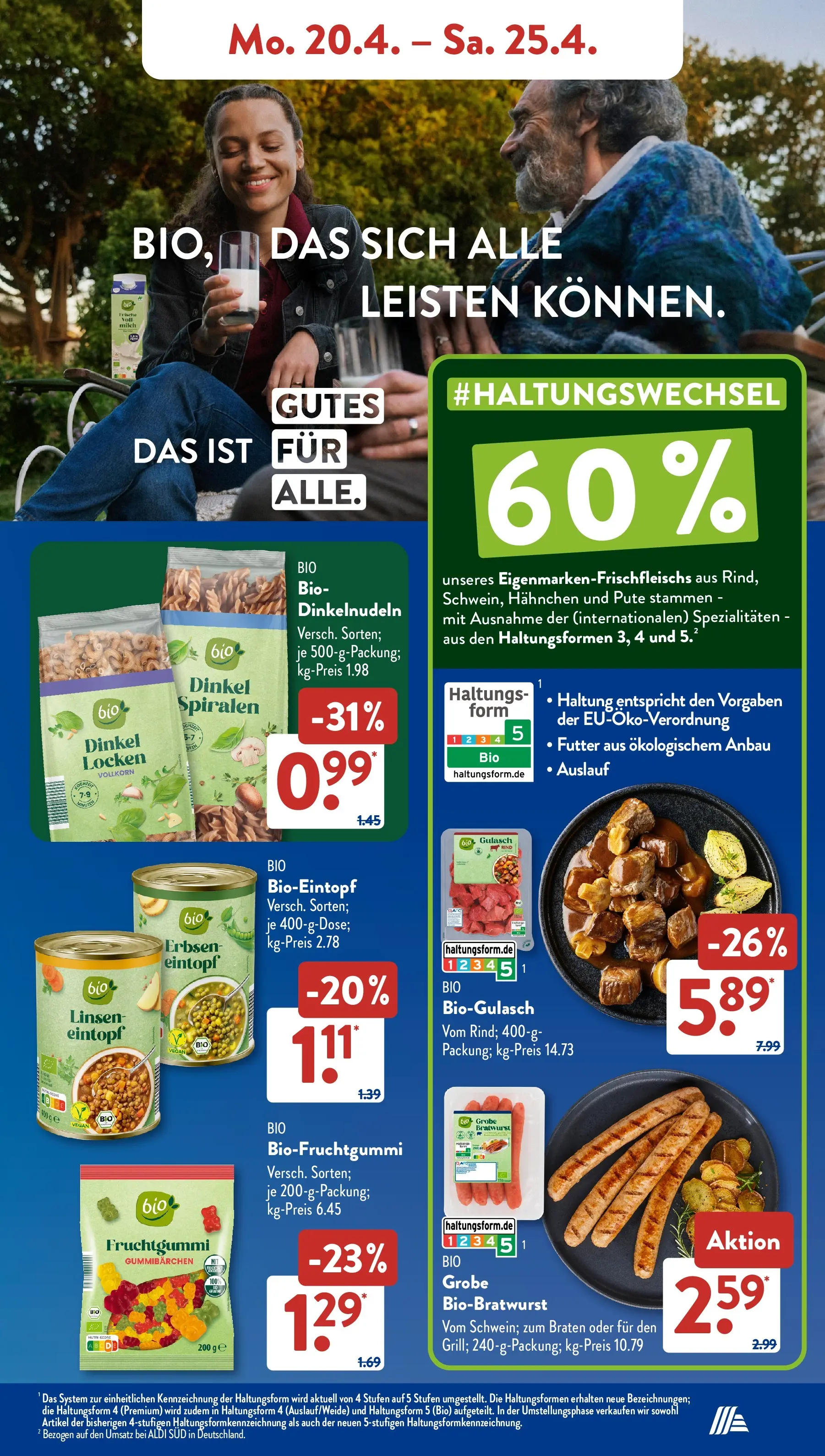 Aldi Süd Aktuelle Wochenangebote (ab 20.04.2026) zum Blättern | Seite: 7 | Produkte: Hahnchen, Milch, Bratwurst, Gulasch