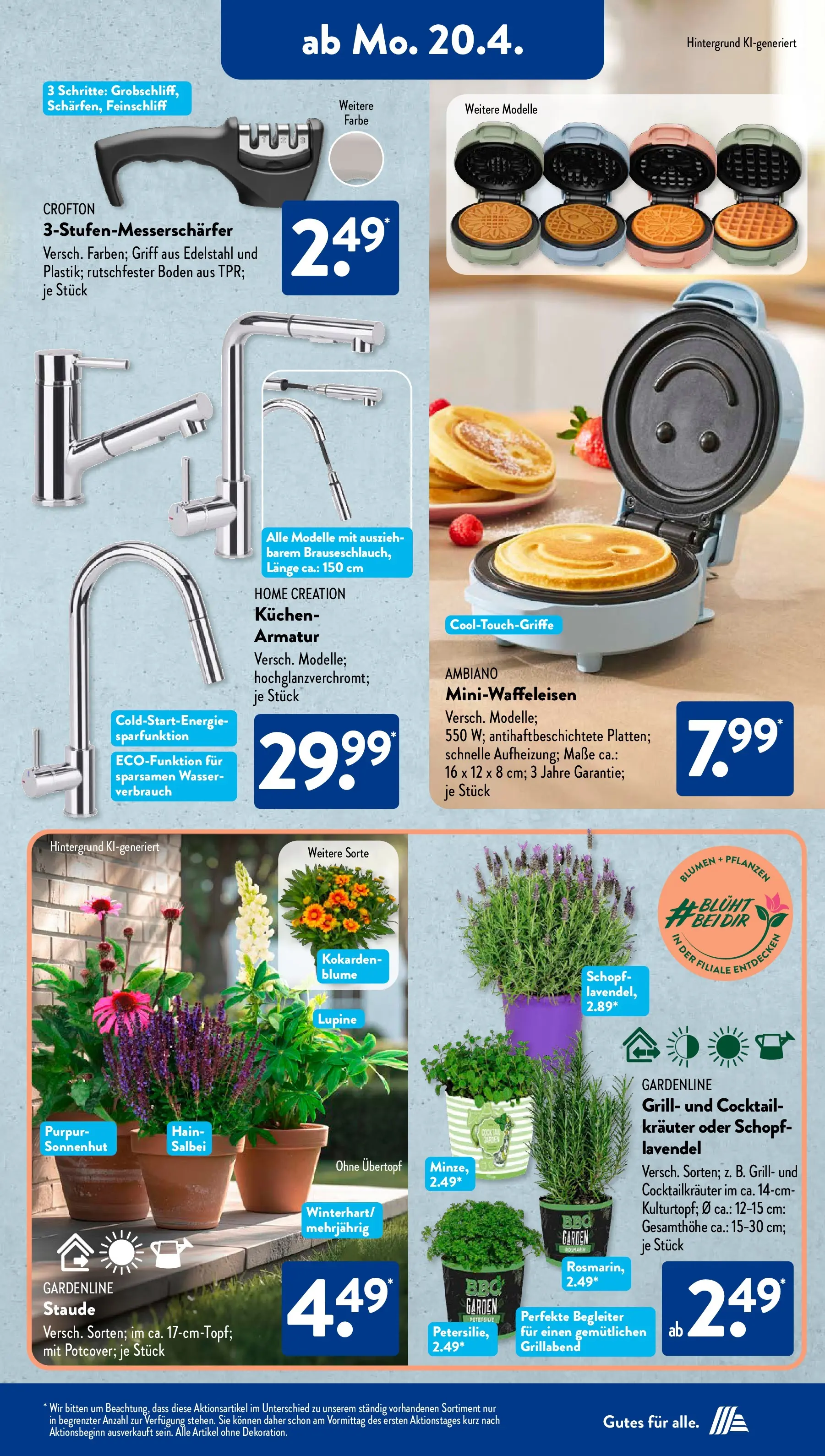 Aldi Süd Aktuelle Wochenangebote (ab 20.04.2026) zum Blättern | Seite: 15 | Produkte: Blumen, Armatur, Wasser, Home creation