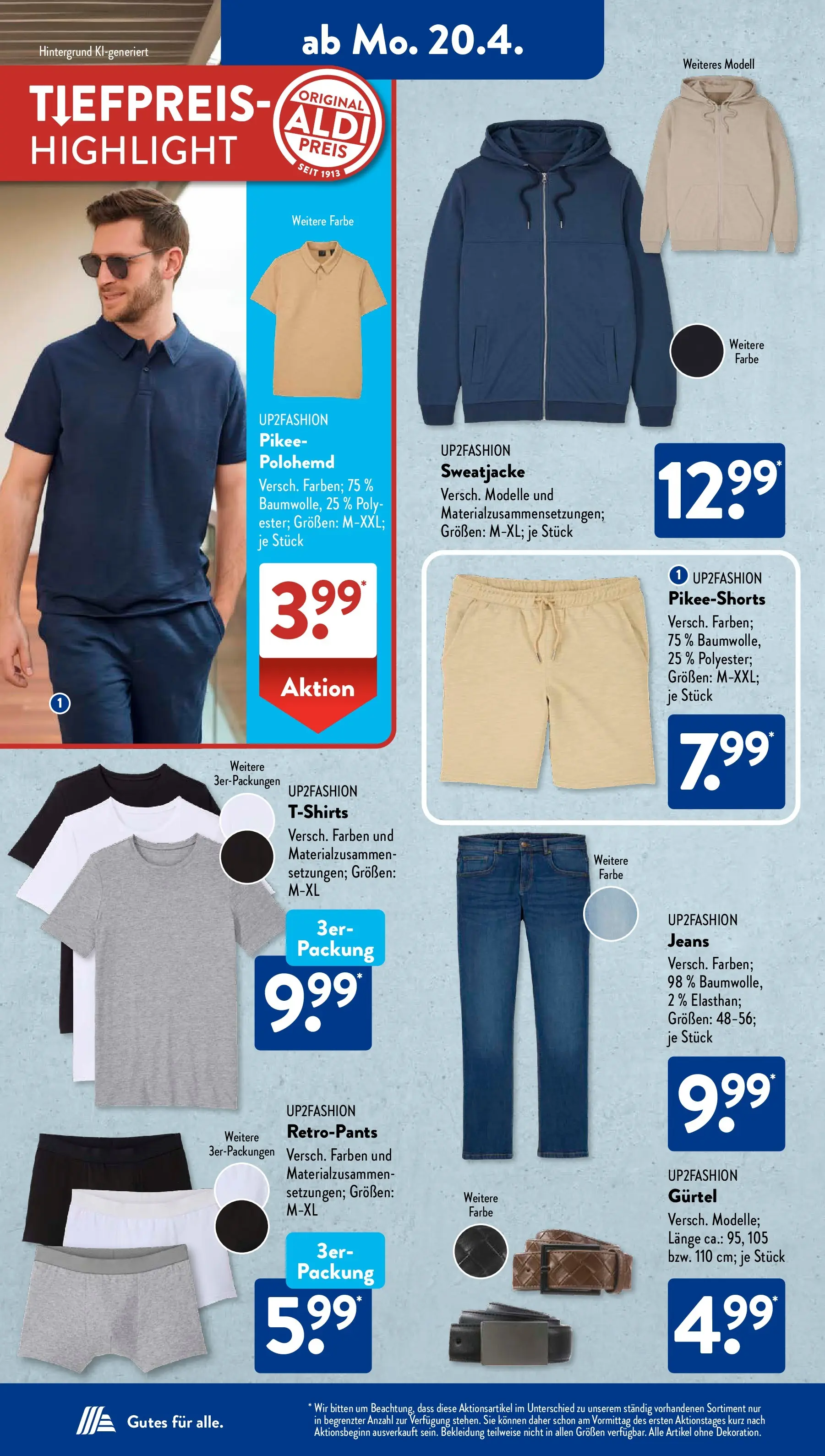 Aldi Süd Aktuelle Wochenangebote (ab 20.04.2026) zum Blättern | Seite: 16 | Produkte: Sweatjacke, Bekleidung, Gürtel, Jeans