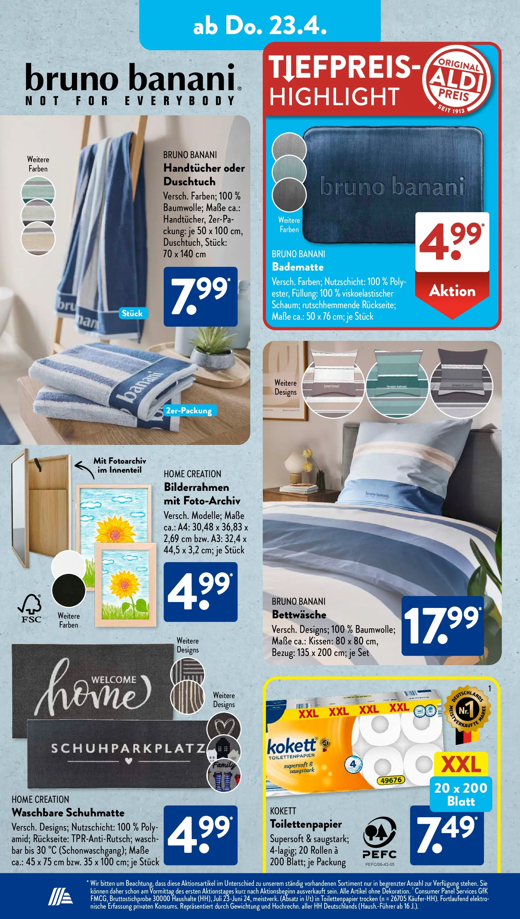 Aldi Süd Aktuelle Wochenangebote (ab 20.04.2026) zum Blättern | Seite: 22 | Produkte: Bettwäsche, Bilderrahmen, Home creation, Toilettenpapier