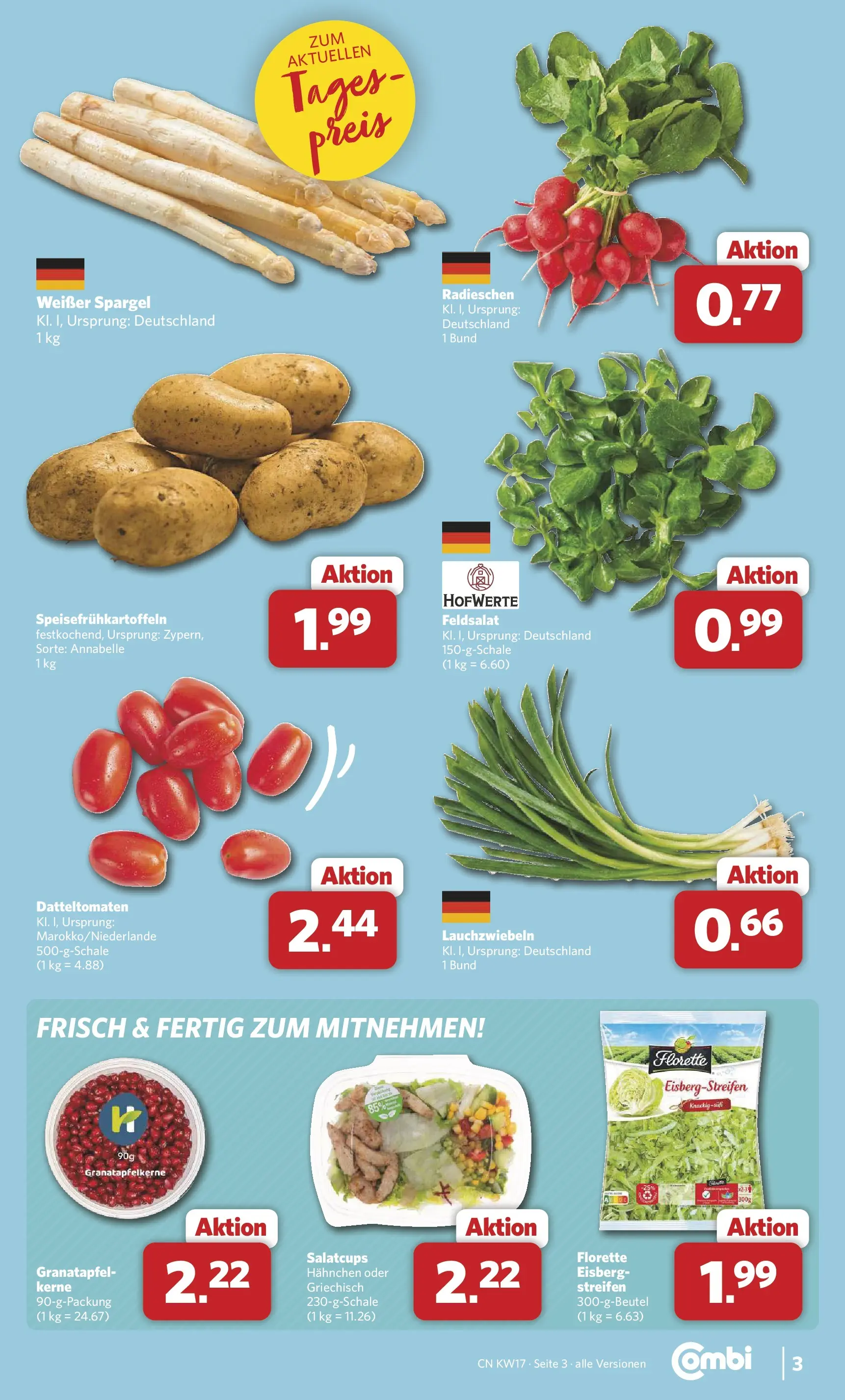 Combi Wochenangebote Rahden (ab 20.04.2026) zum Blättern | Seite: 3 | Produkte: Hahnchen, Granatapfel, Spargel