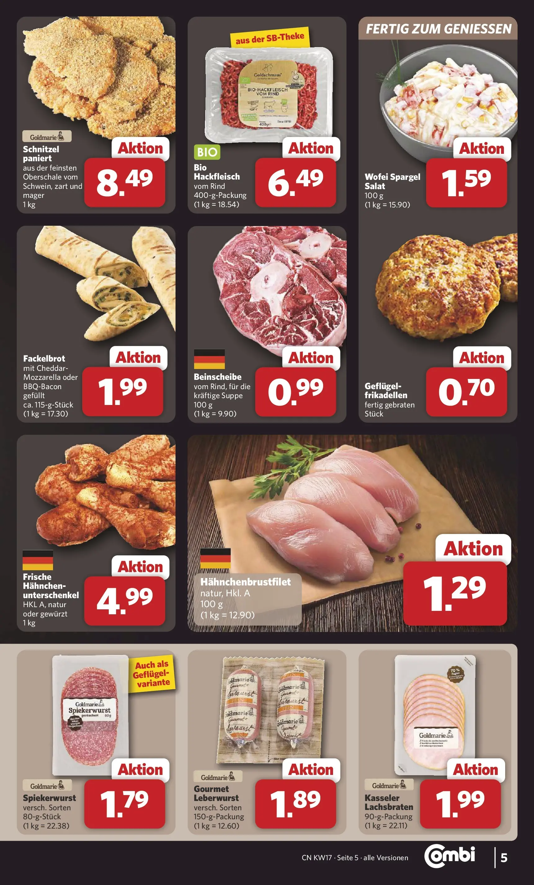 Combi Wochenangebote Rahden (ab 20.04.2026) zum Blättern | Seite: 5 | Produkte: Mozzarella, Schnitzel, Wurst, Salat