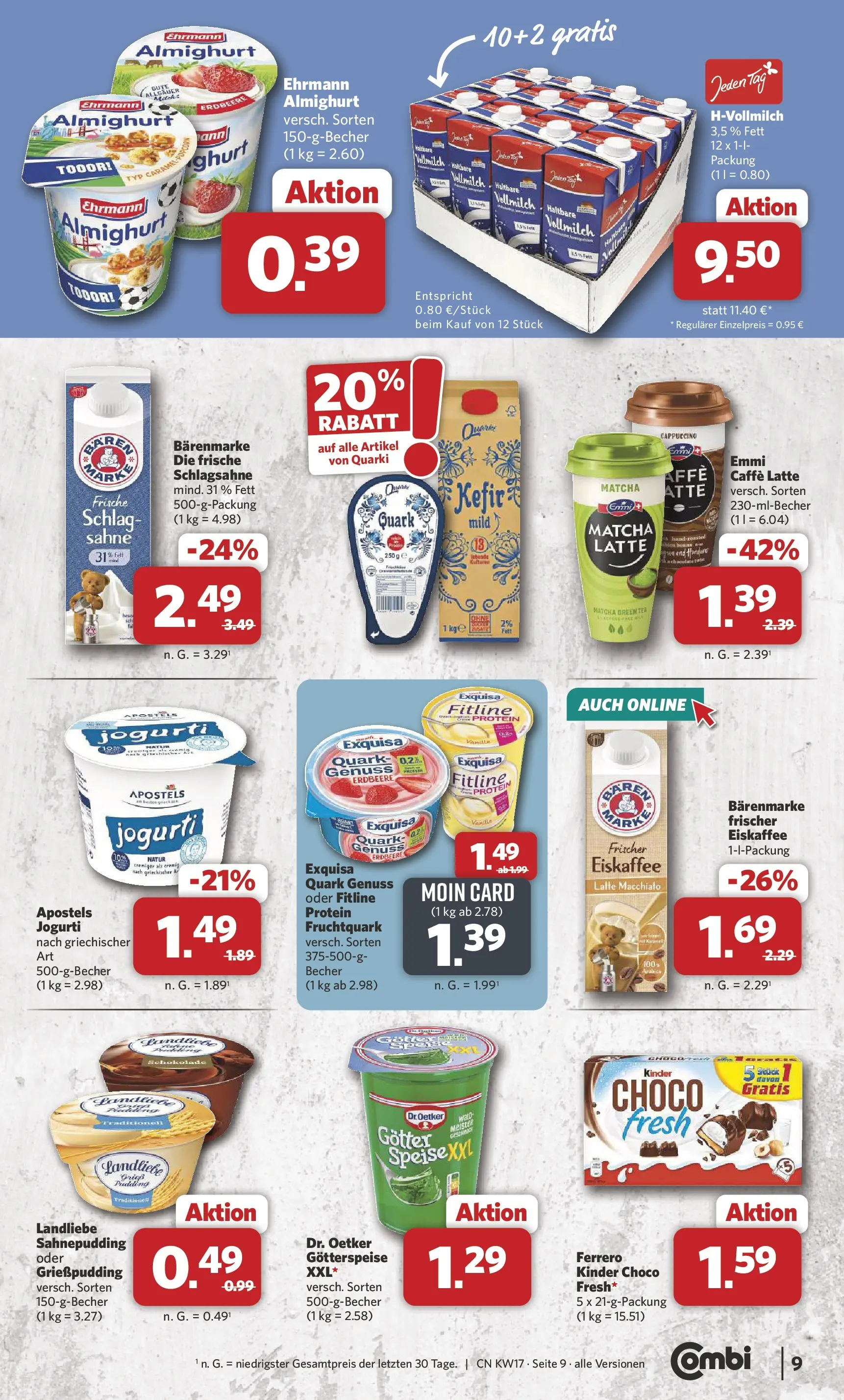 Combi Wochenangebote Rahden (ab 20.04.2026) zum Blättern | Seite: 9 | Produkte: Kefir, Ehrmann almighurt, Quark, Schokolade