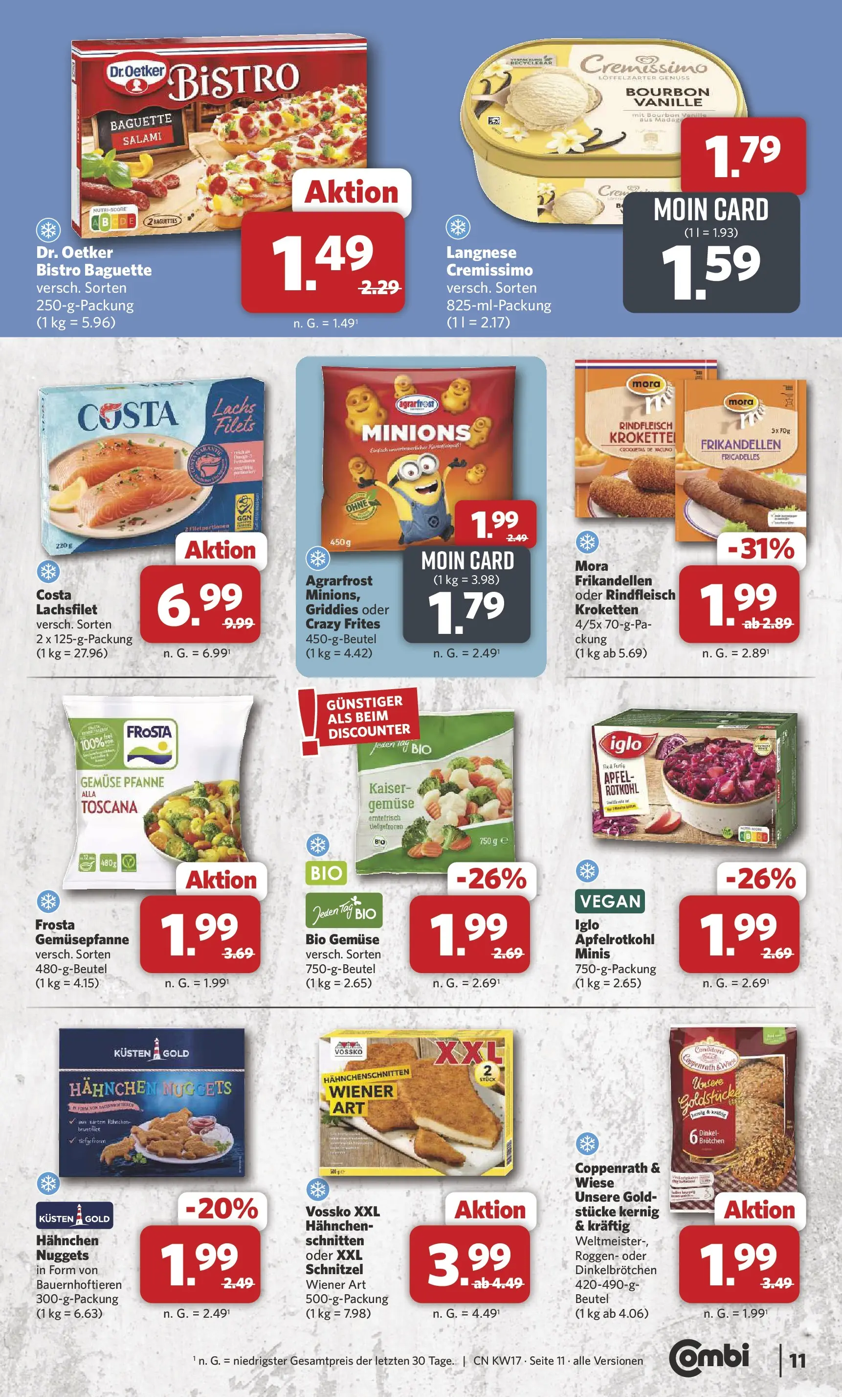Combi Wochenangebote Rahden (ab 20.04.2026) zum Blättern | Seite: 11 | Produkte: Cremissimo, Frosta, Lachs, Rindfleisch