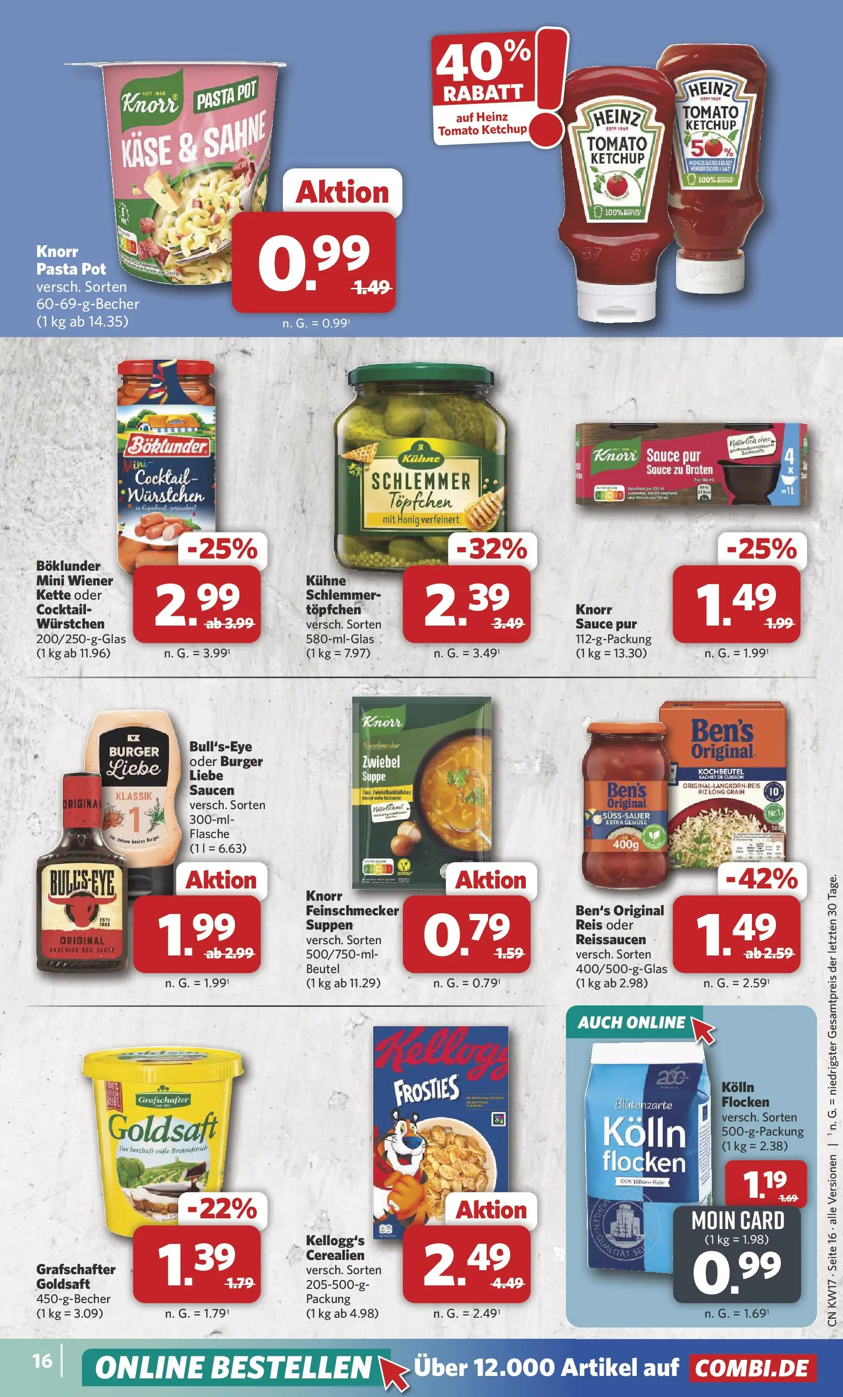 Combi Wochenangebote Rahden (ab 20.04.2026) zum Blättern | Seite: 18 | Produkte: Kellogg's, Gemüse, Ketchup, Sahne