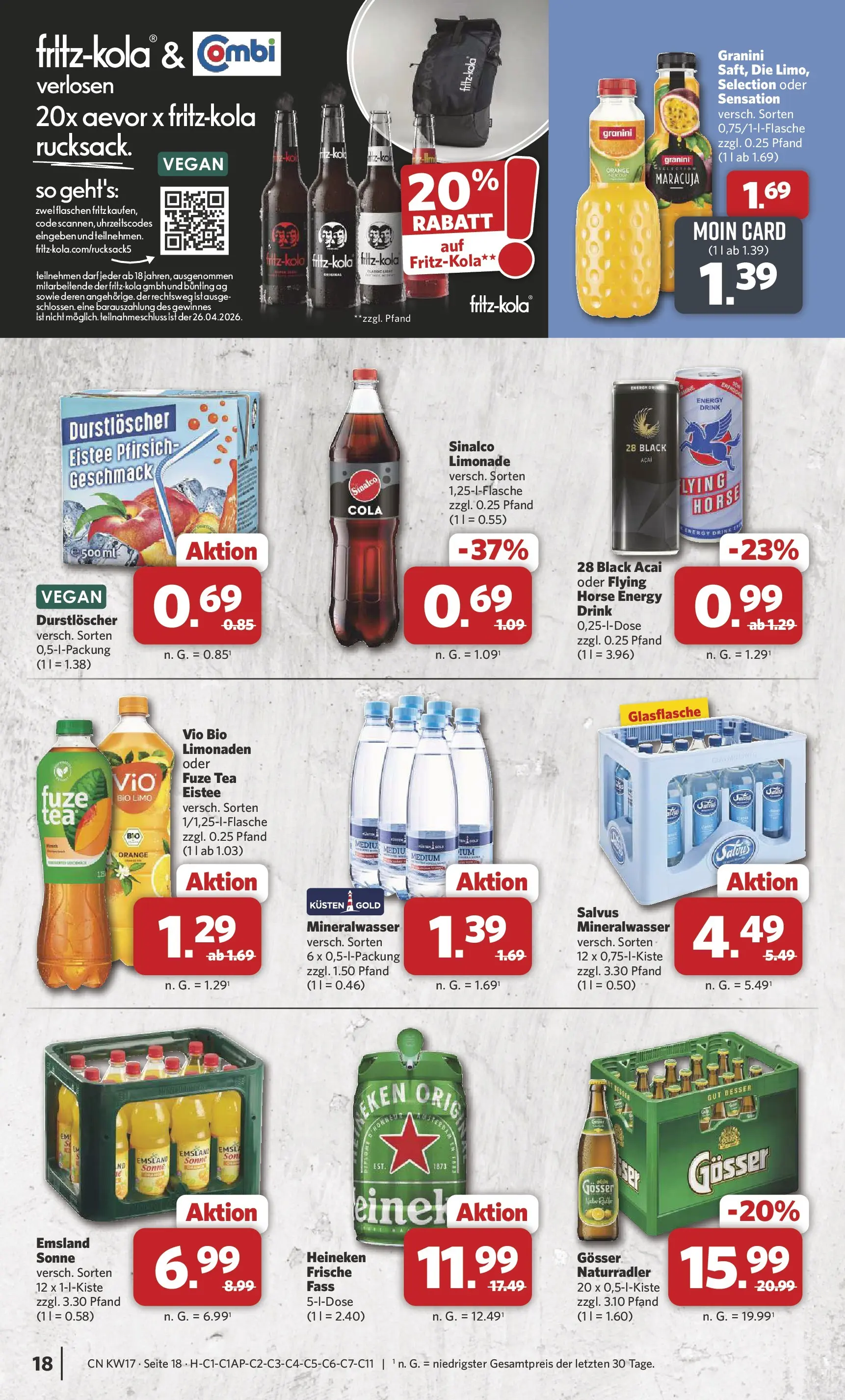 Combi Wochenangebote Rahden (ab 20.04.2026) zum Blättern | Seite: 20 | Produkte: Durstloscher, Fuze tea, Limonade, Mineralwasser