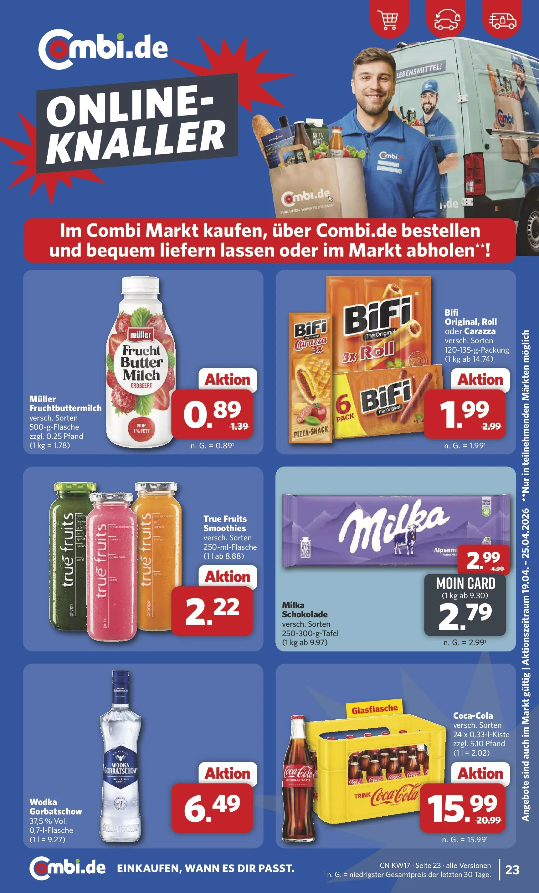 Combi Wochenangebote Rahden (ab 20.04.2026) zum Blättern | Seite: 25 | Produkte: Milch, Butter, Schokolade, Wodka gorbatschow