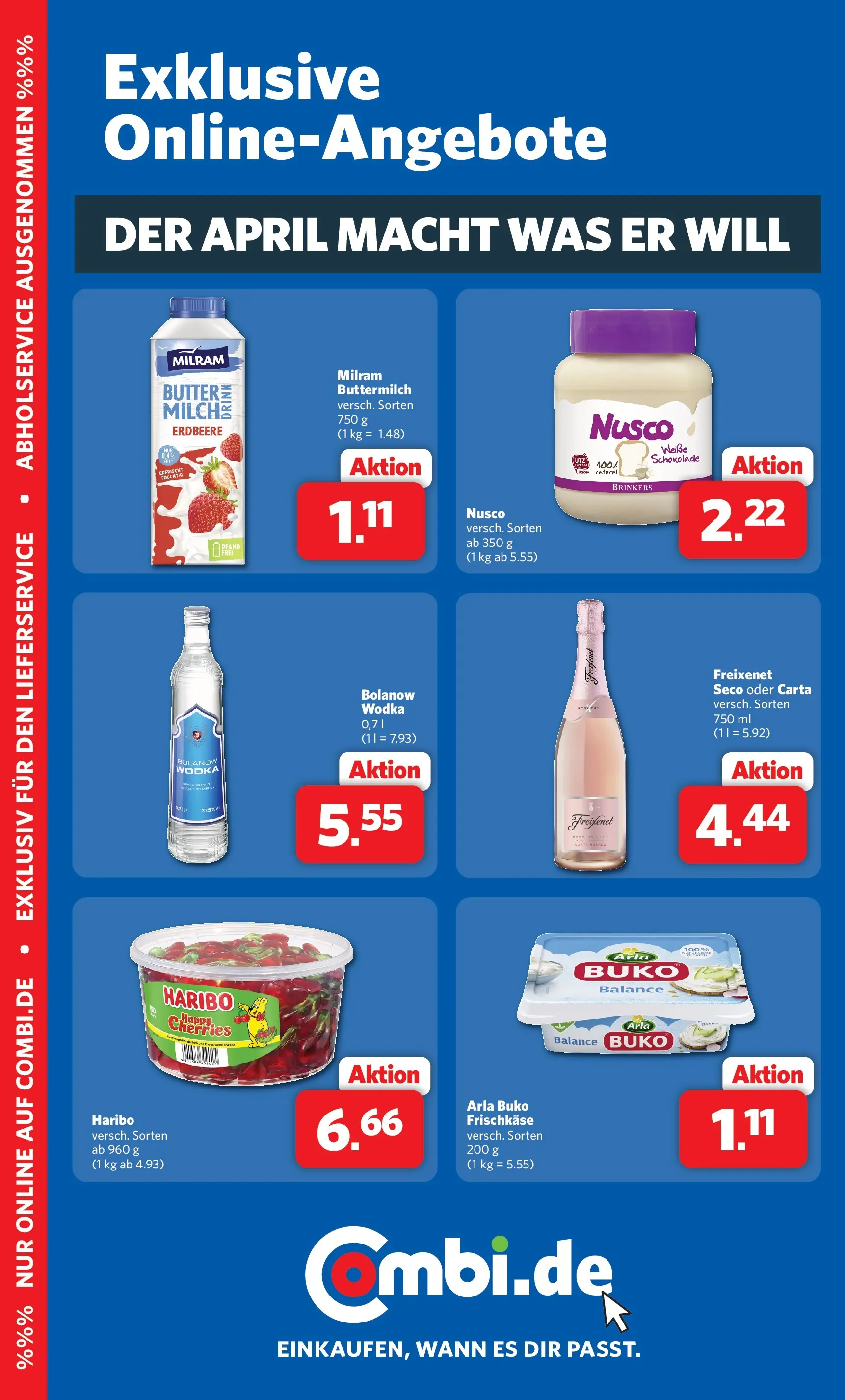 Combi Wochenangebote Rahden (ab 20.04.2026) zum Blättern | Seite: 29 | Produkte: Buttermilch, Milram, Wodka, Frischkase