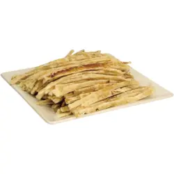 Snack aus Alaska-Pollack (Gadus chalcogrammus), in Streifen, gesalzen und ged&ouml;rrt, lose, aufgetaut