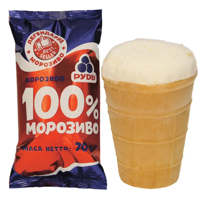 100% - Eis mit Vanillegeschmack im Waffelbecher