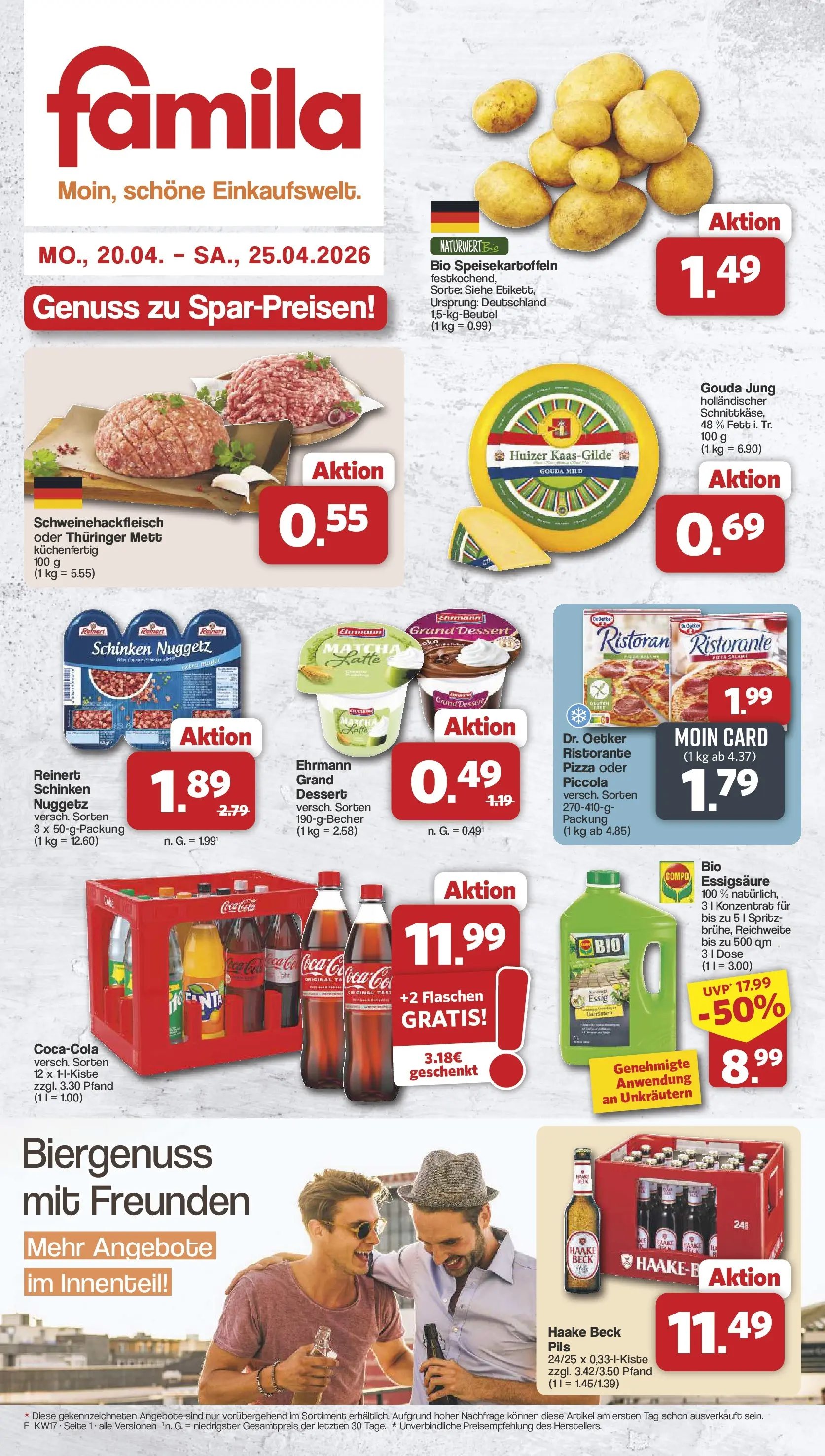 Famila Nordwest Wochenangebote (ab 20.04.2026) zum Blättern | Seite: 1 | Produkte: Cola, Ehrmann grand dessert, Salami, Schinken
